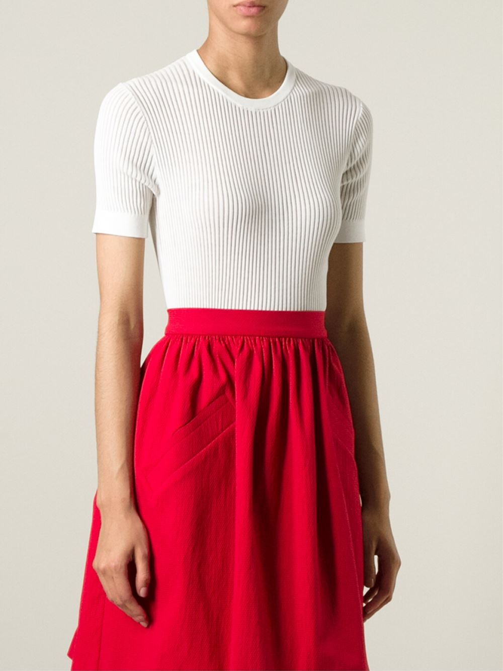 white ribbed top short sleeve