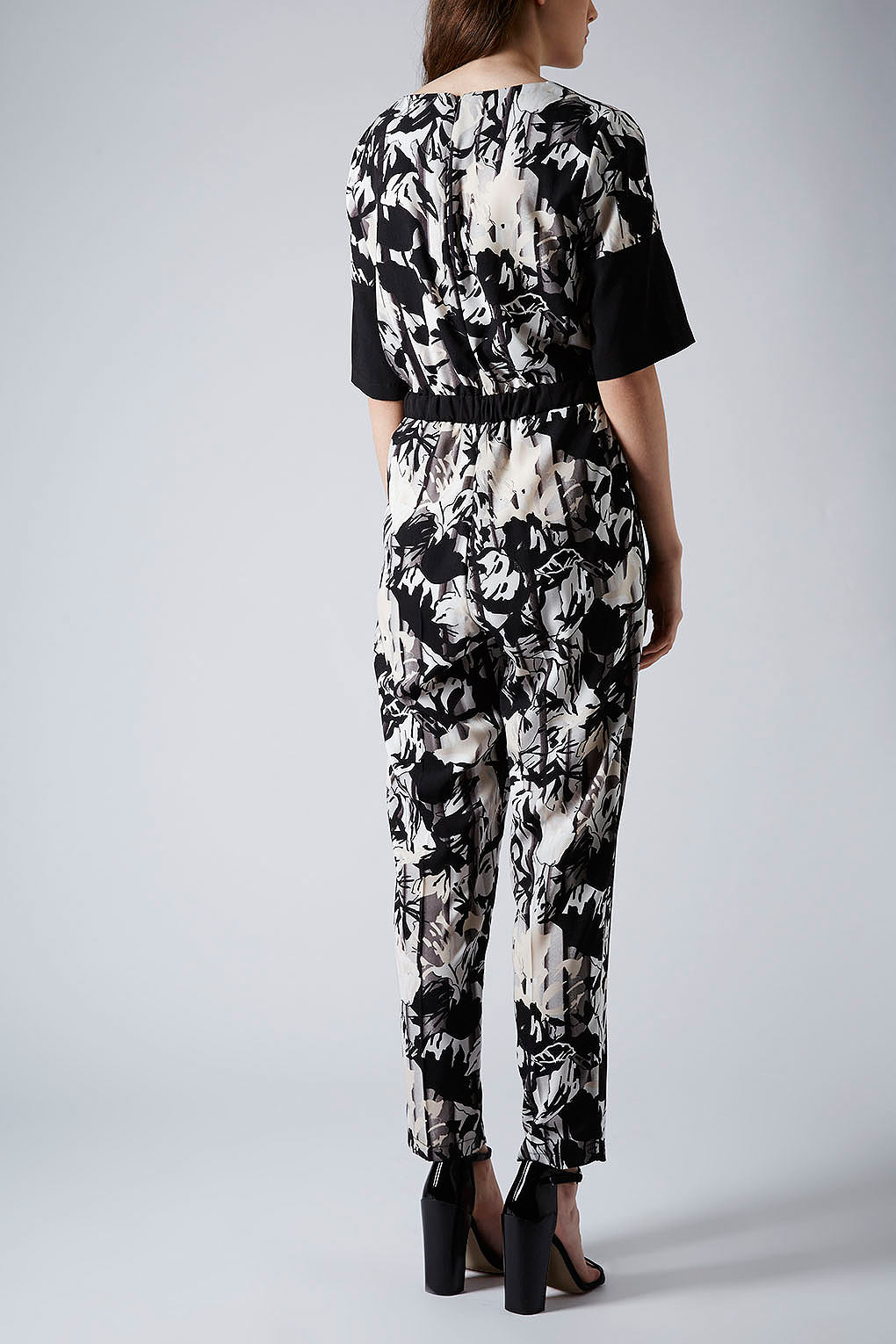 topshop black floral jumpsuit