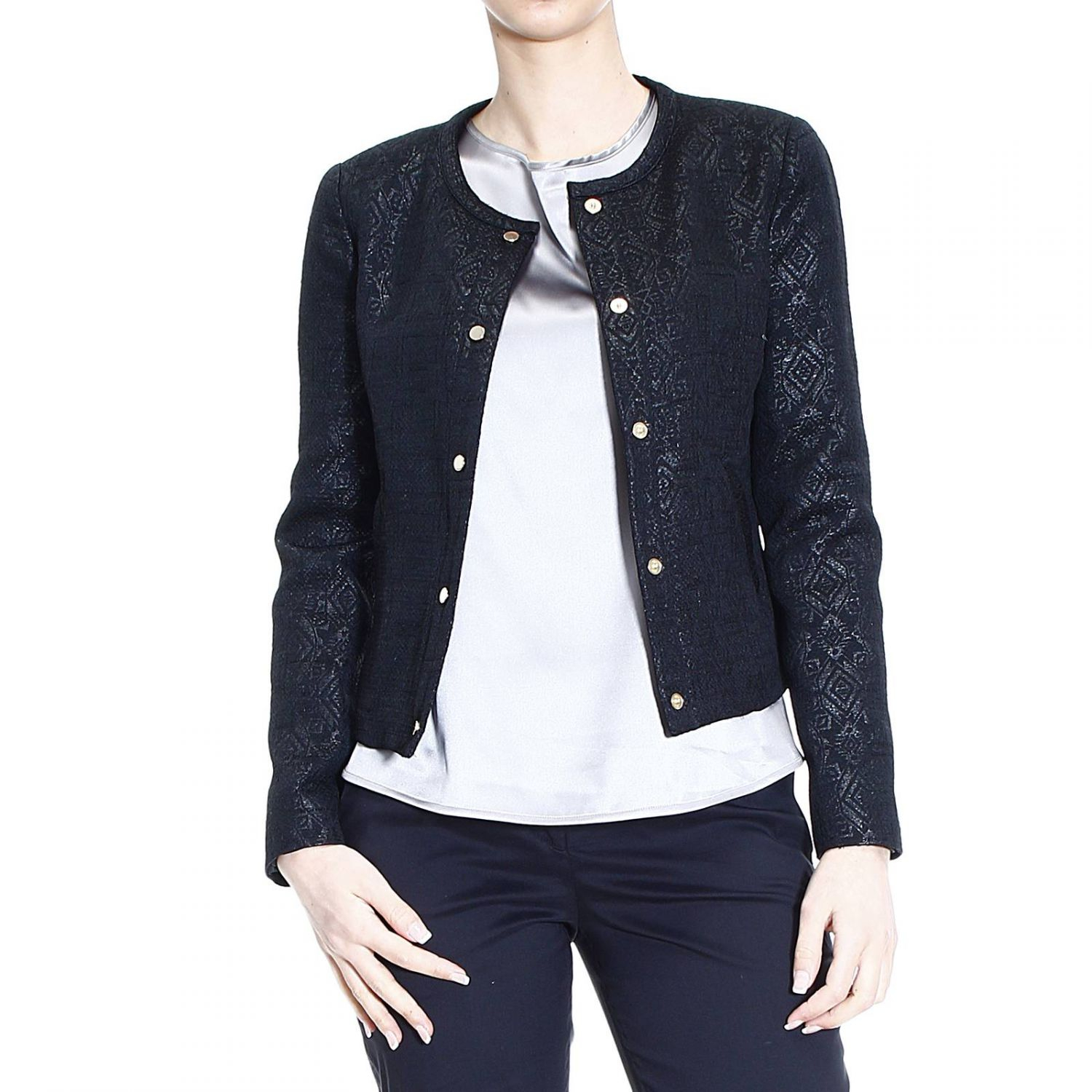 Armani Jeans Jacket Without Collar Jaquard Cotton in Black Lyst