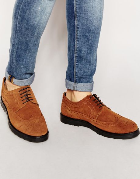Asos Brogue Shoes In Tan Suede With Wedge Sole in Brown for Men (Tan)