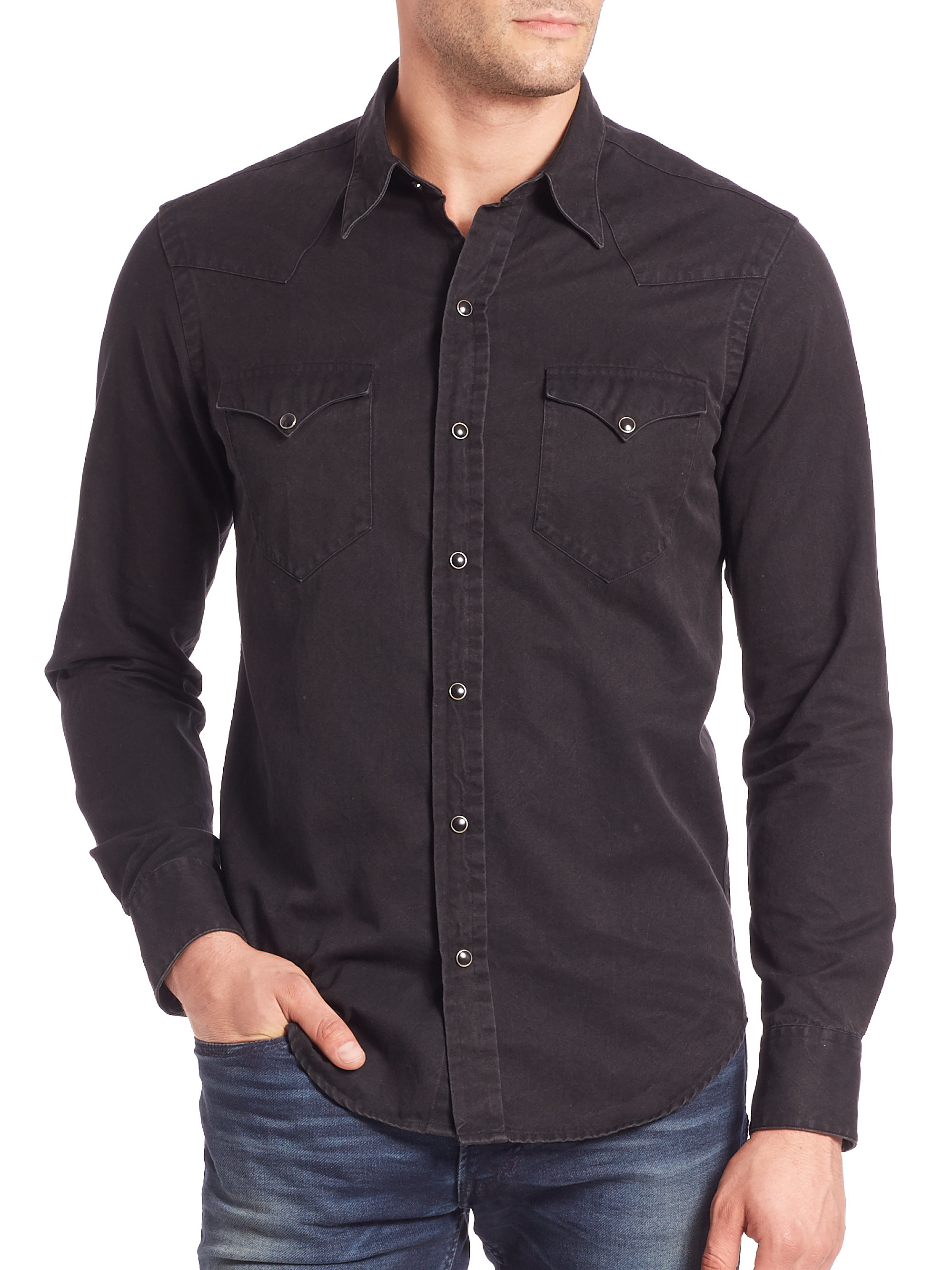 Ralph Lauren Black Label Denim Western Shirt in Black for Men | Lyst