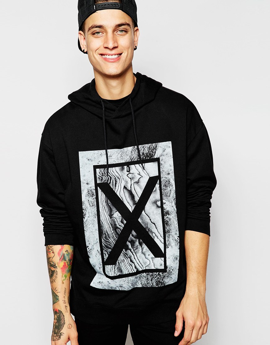 Lyst - Asos Oversized Hoodie With Extreme Hood & Print With Zips in ...