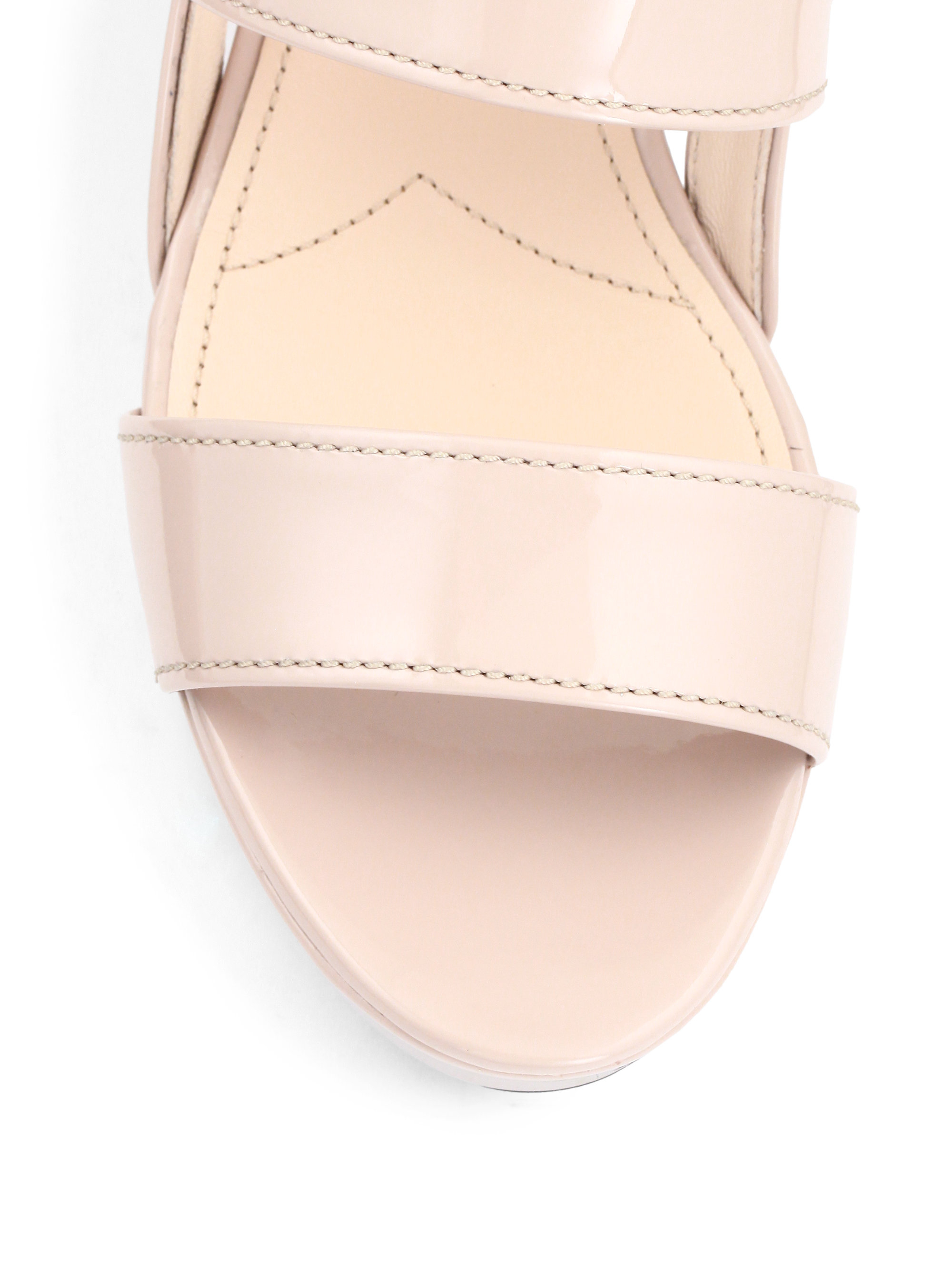 Lyst - Prada Patent Leather Block-Heel Sandals in Metallic