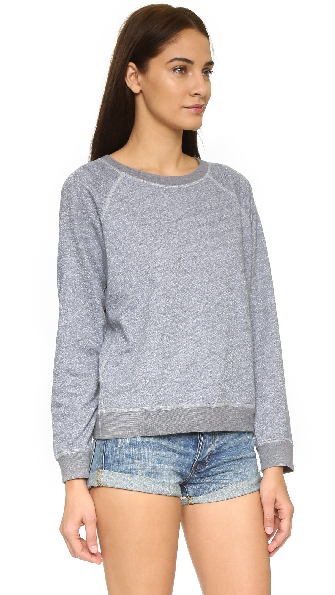 Monrow Synthetic Raglan Sweatshirt in Heather Grey (Grey) - Lyst