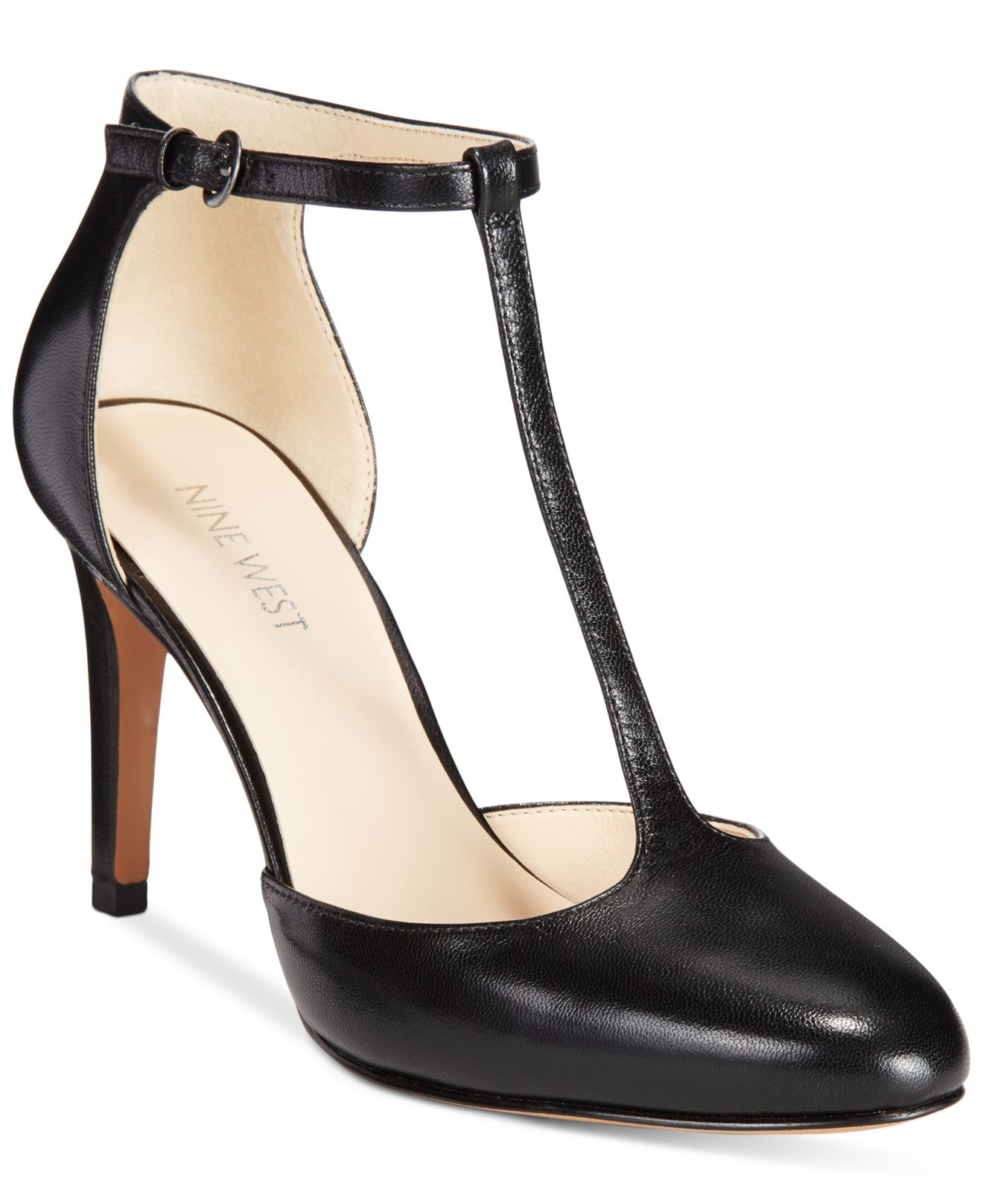 Nine West Leather Halinan T-strap Dress Pumps in Black Leather (Black) -  Lyst