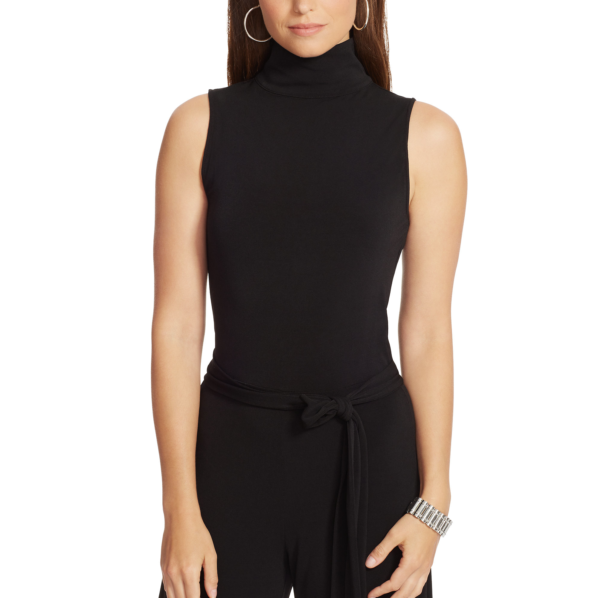 black mock neck jumpsuit