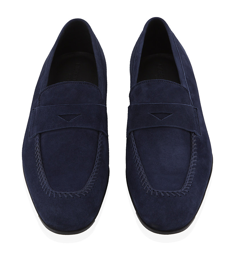 Giorgio armani Suede Penny Loafer in Blue for Men | Lyst