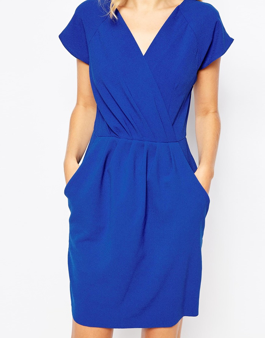 wrap front pleated dress