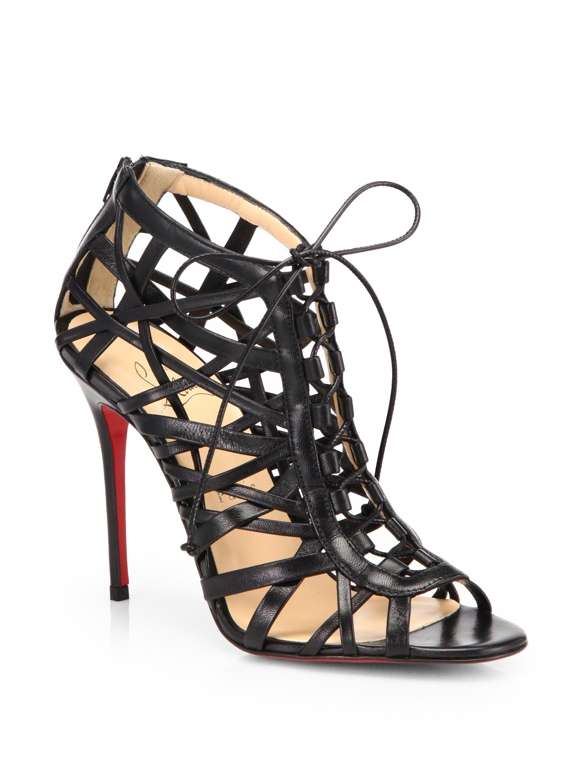 Christian Louboutin Laurence Leather Cage Laceup Sandals in Black - Lyst