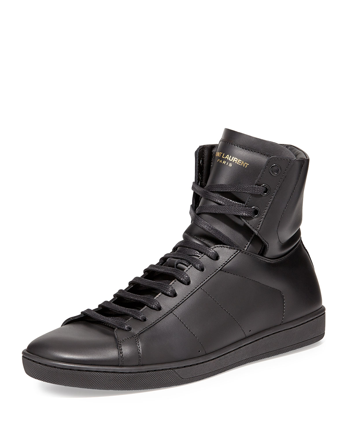 Saint Laurent Mens Leather High Top Sneaker In Black For Men Lyst 1456