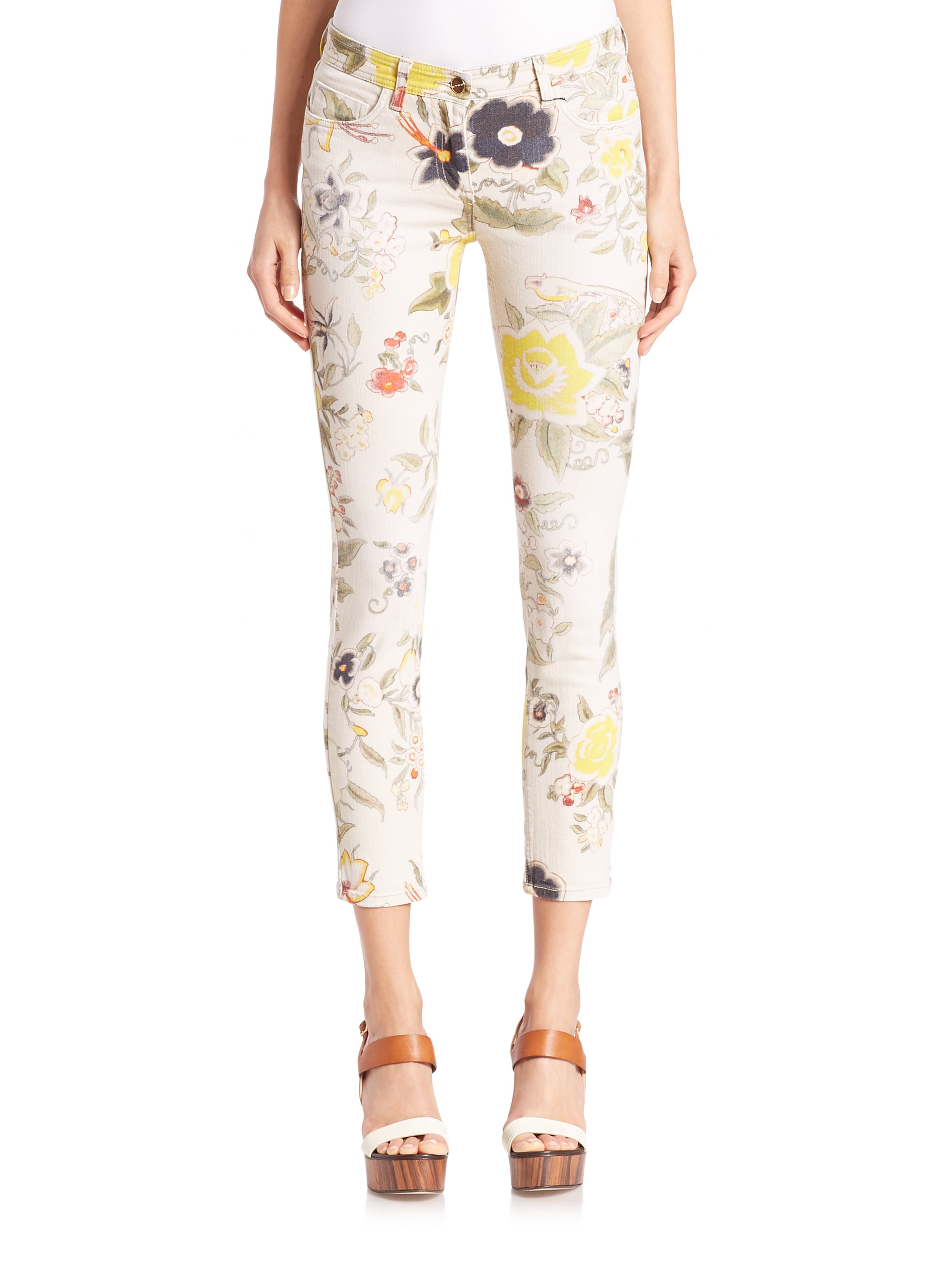 Etro Floral-print Skinny Jeans in White - Lyst