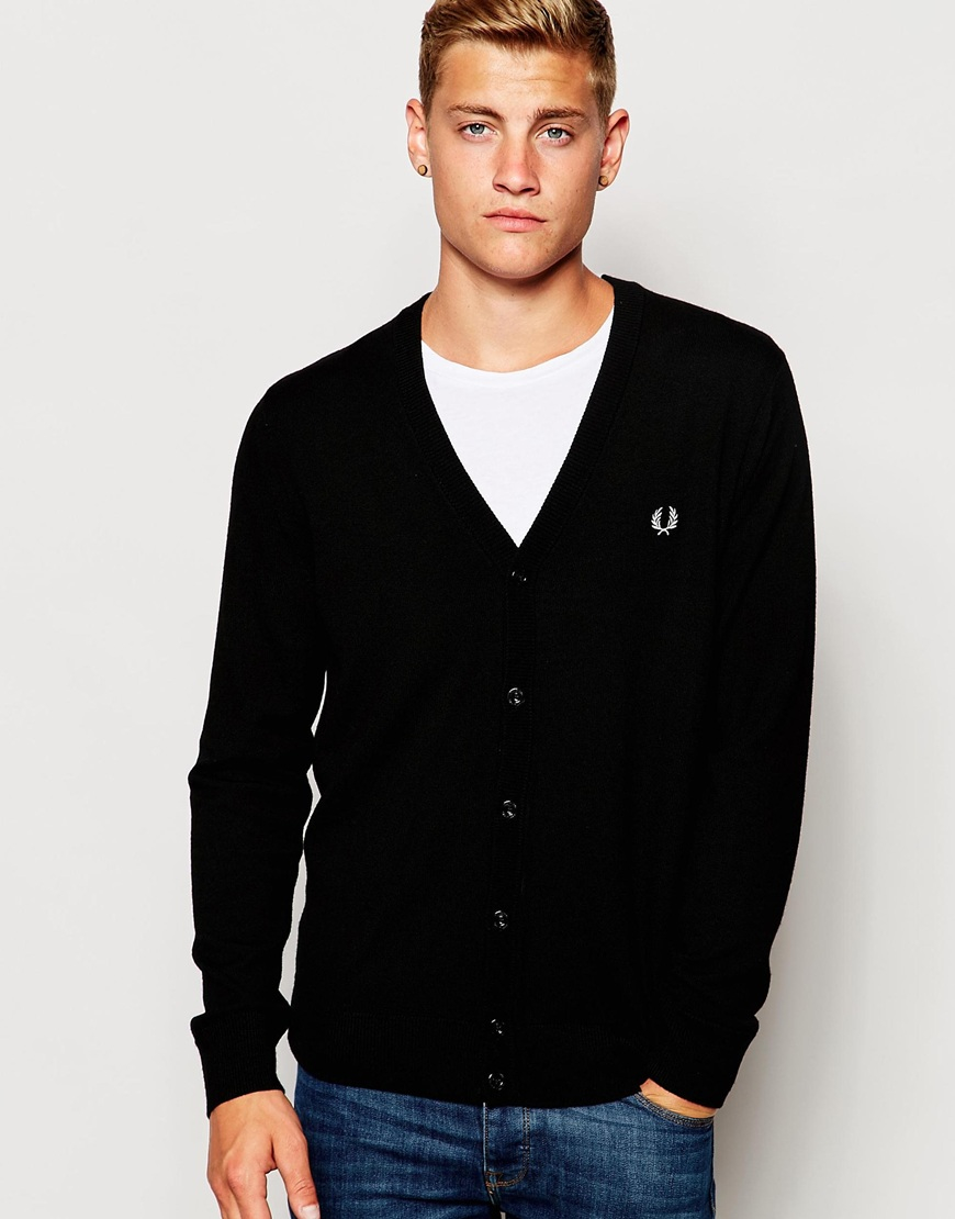 Fred Perry Cardigan In Merino Wool Black for Men - Lyst