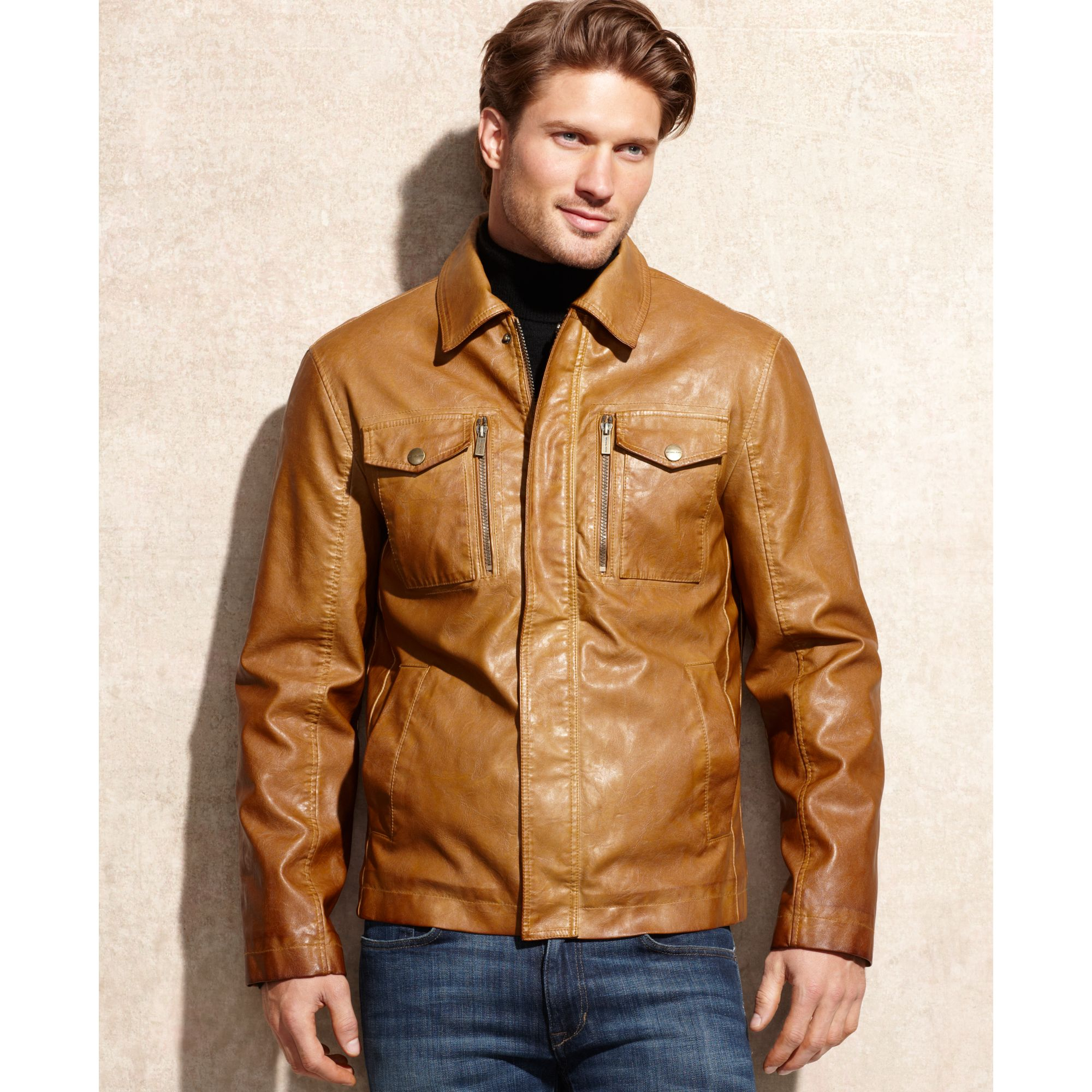 Michael Kors Houston Faux Leather Jacket In Brown For Men Lyst Gallery
