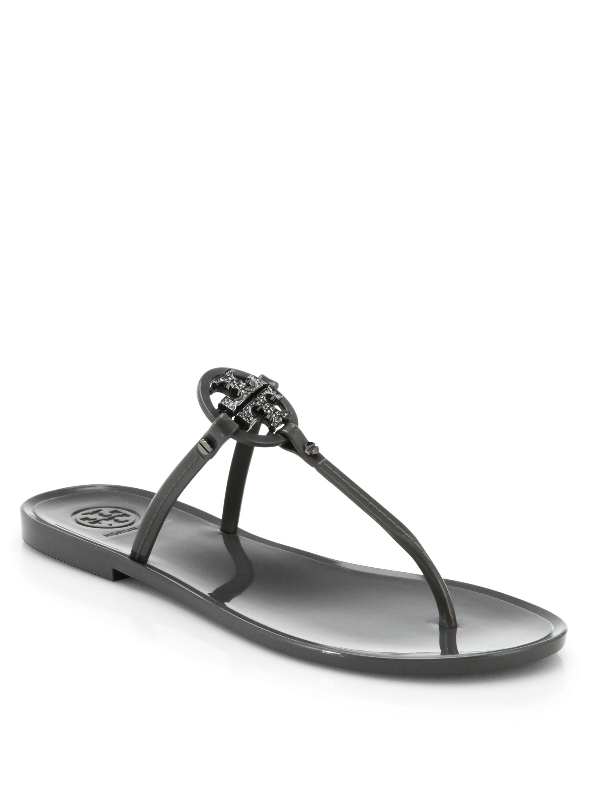 Tory Burch Miller Miniature-Logo Jelly Thong Sandals in Gray (GREY) | Lyst