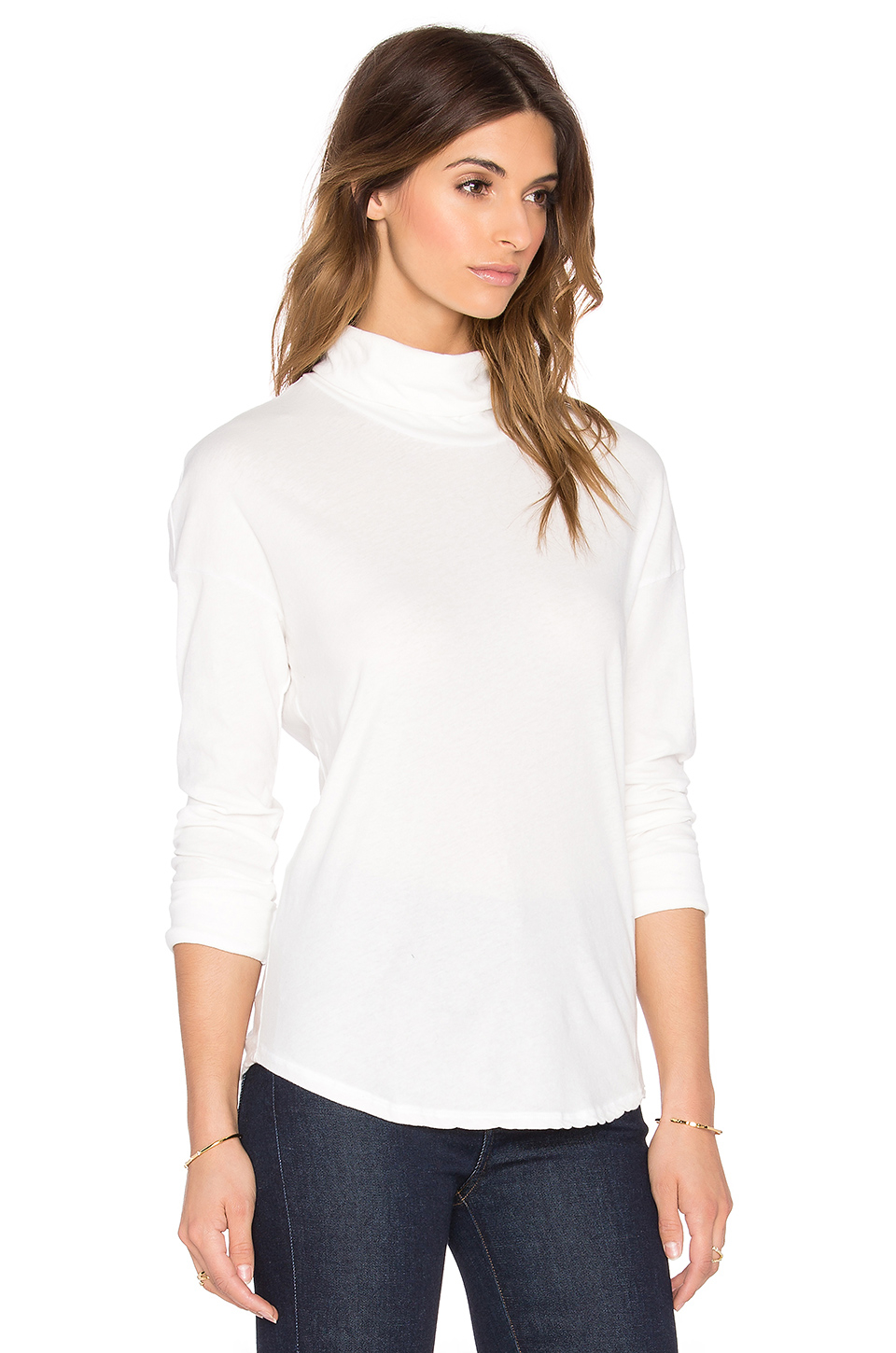 Lyst - James Perse Relaxed Curve Hem Turtleneck in White