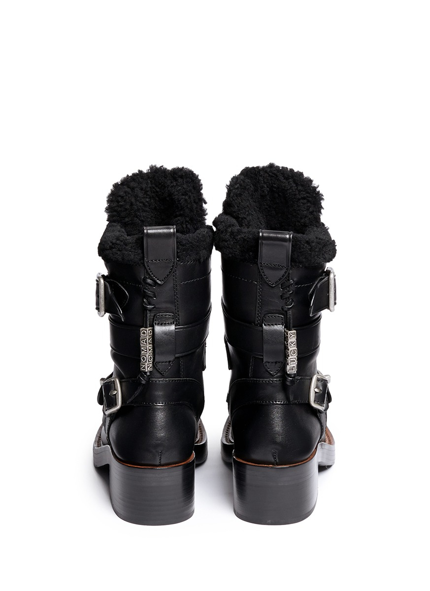 COACH 'zip Moto' Shearling Leather Buckle Boots in Black - Lyst