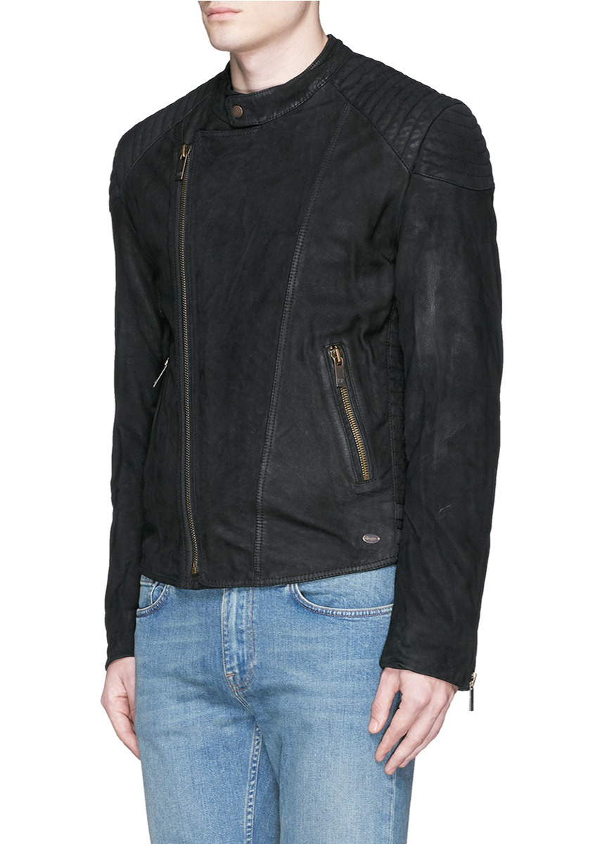 Scotch Soda Black Quilted Shoulder Leather Biker Jacket For Men
