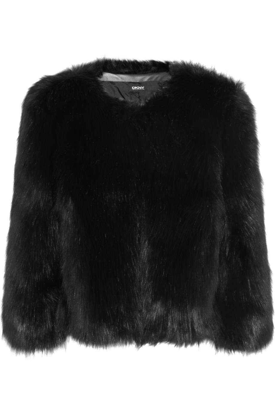 DKNY Cropped Faux Fur Jacket in Black - Lyst