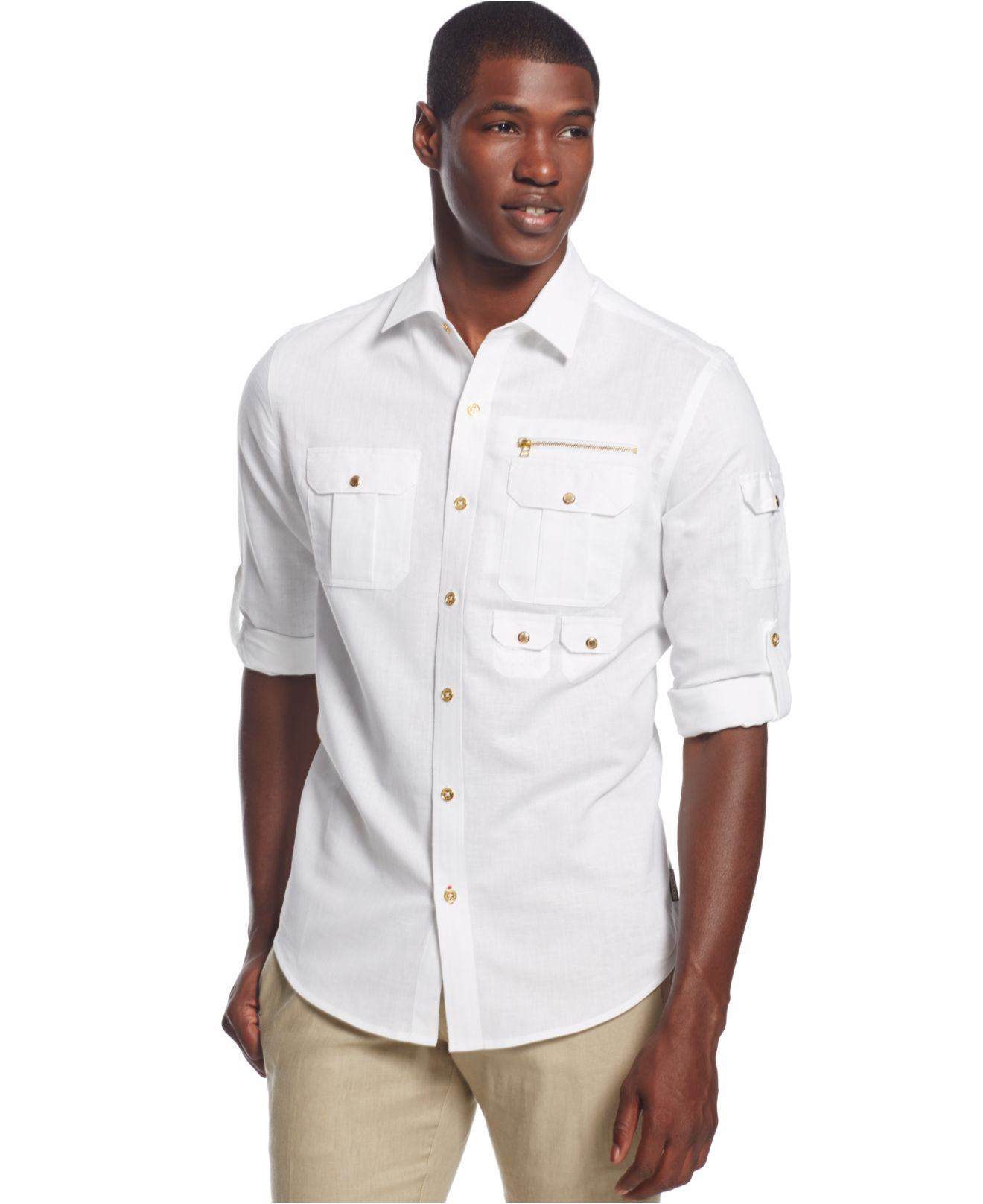 Sean John Linen-Blend Flight Shirt in White for Men (Bleach White) | Lyst
