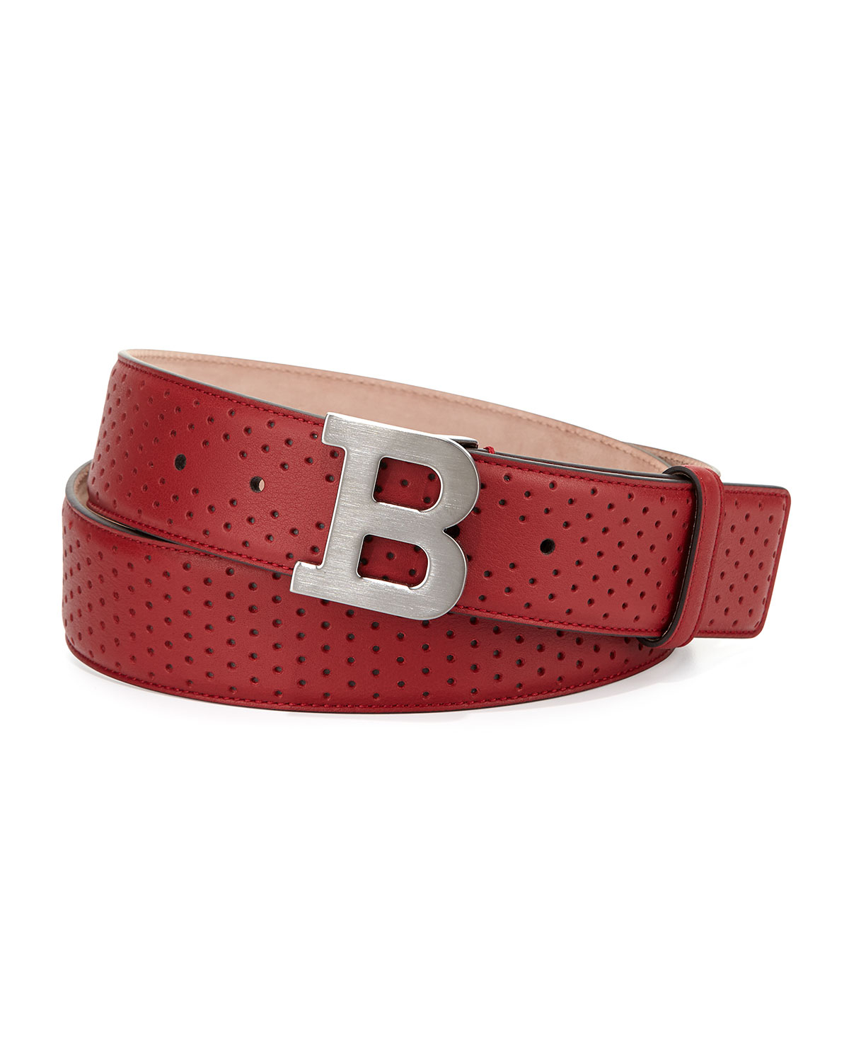 Lyst - Bally Perforated B-buckle Belt in Red for Men