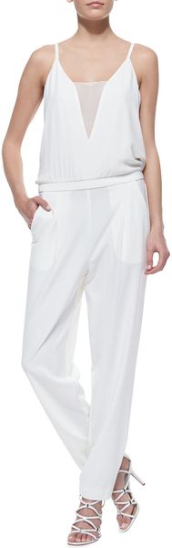 Bcbgmaxazria Waylen Meshinset Crepe Jumpsuit in White (OFF WHITE) | Lyst