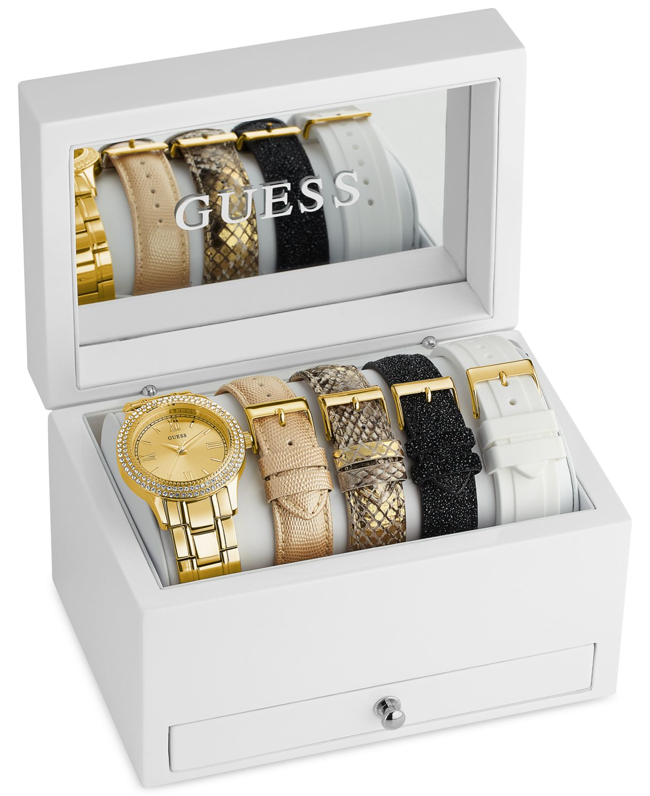 Guess Women's Gold-tone Stainless Steel Bracelet Watch & 4 Interchangeable  Straps Set 40mm U0713l2 in Metallic - Lyst