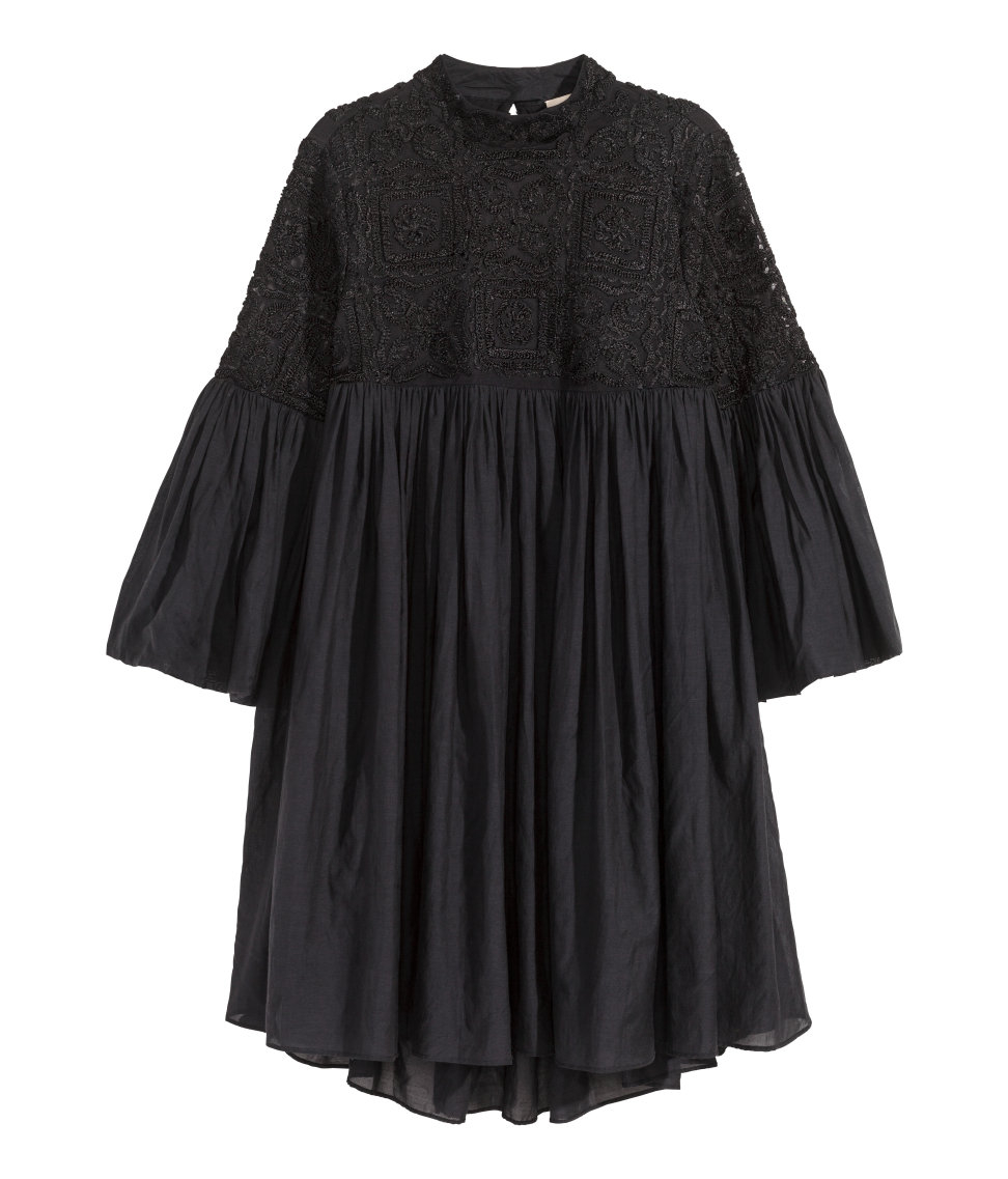 h&m black embroidered dress