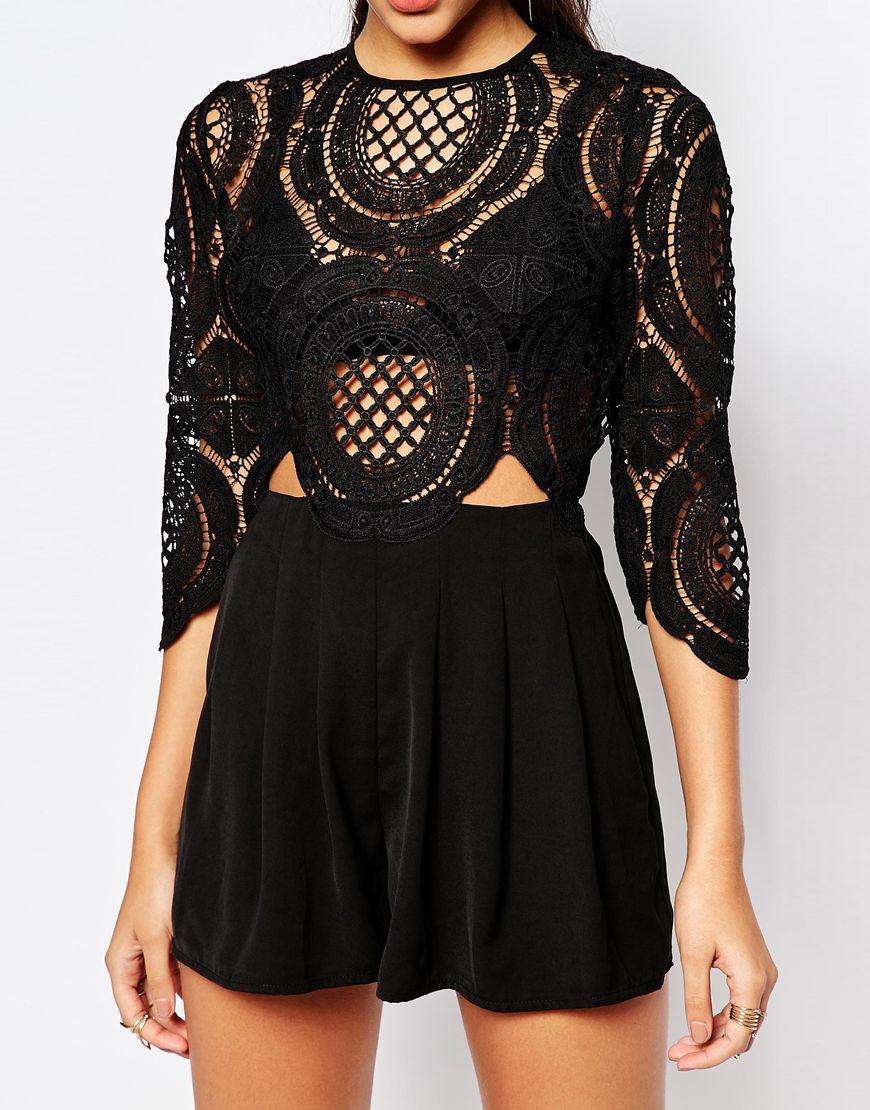 Missguided Lace Top Playsuit in Black | Lyst