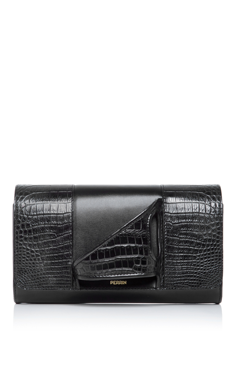 PERRIN Paris Asymetrique Crocodile Glove Clutch in Black | Lyst