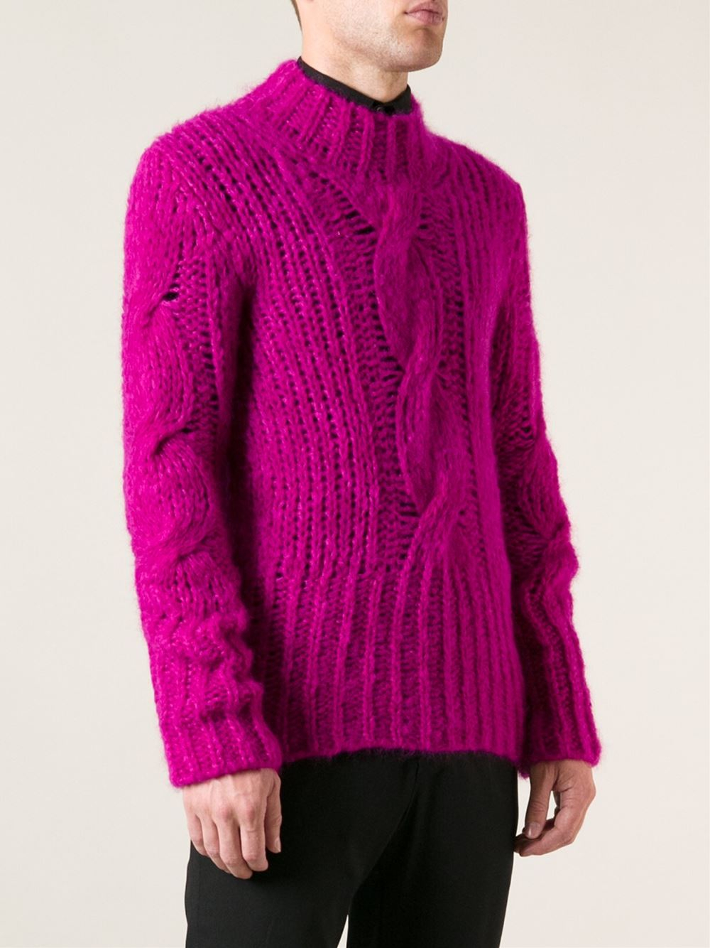 Ann Demeulemeester Cable Knit Jumper in Pink & Purple (Purple) for Men ...