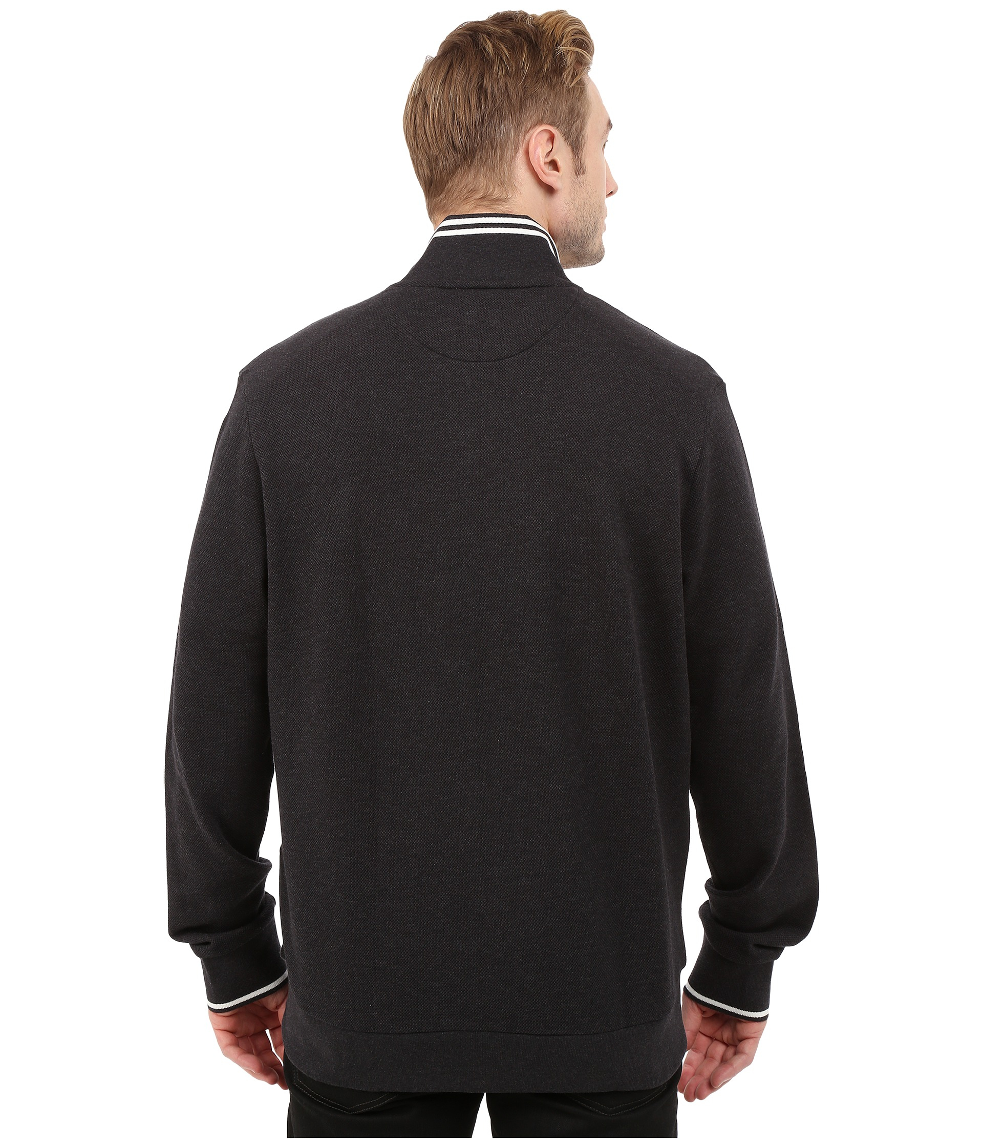 Download Lacoste Full Zip Pique Mock Neck Sweatshirt in Black for ...