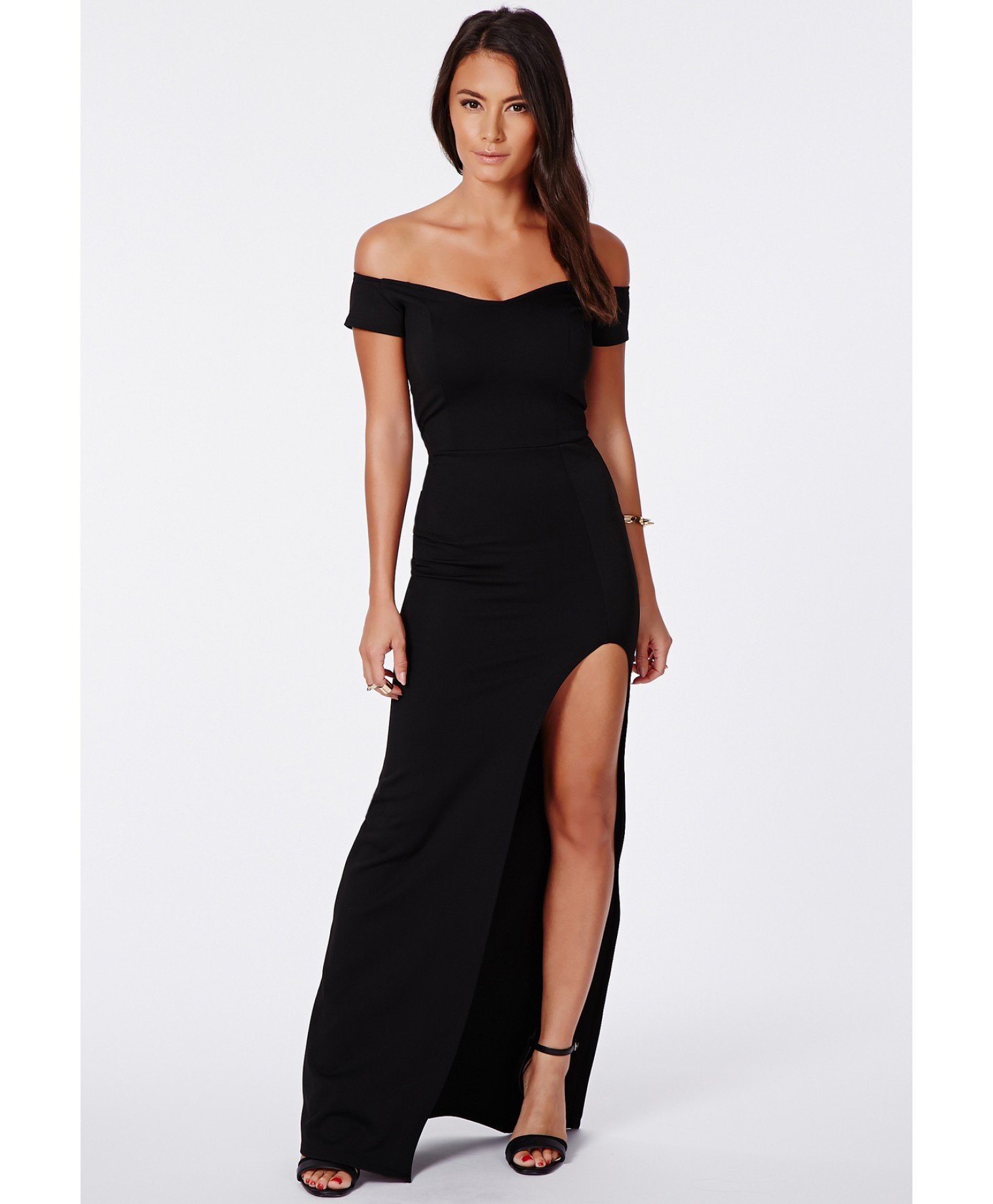 black long bardot dress