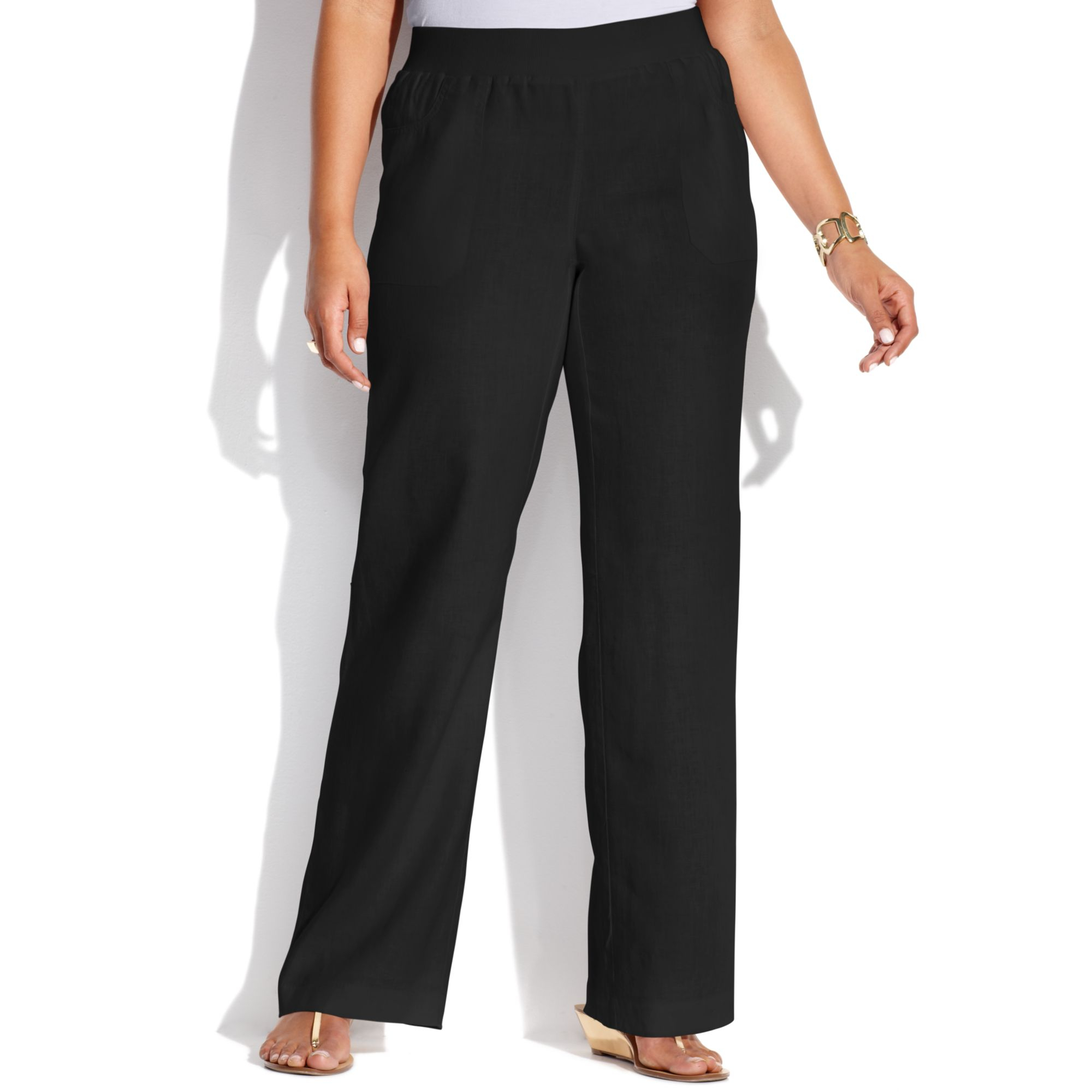 INC International Concepts Plus Size Wideleg Linen Pants in Black - Lyst