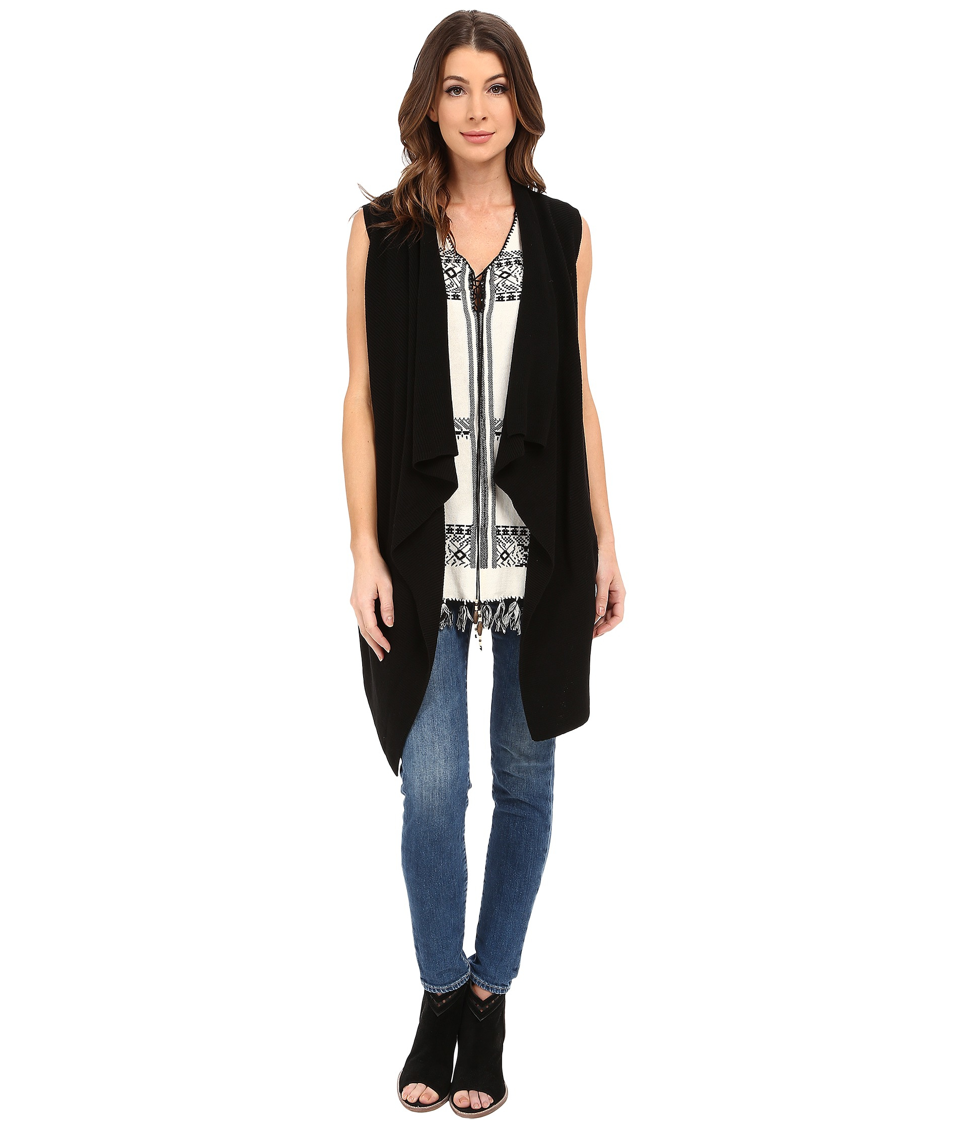 Dylan By True Grit Cotton Long Drape Sweater Vest In Black Lyst