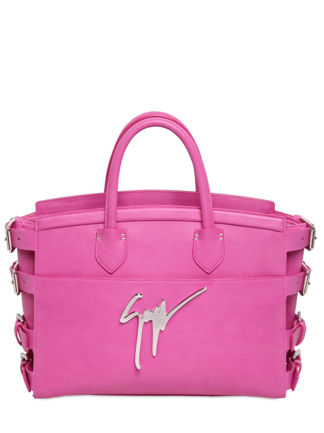 Lyst Giuseppe Zanotti Buckled Grained Leather Top Handle Bag In Pink Gallery