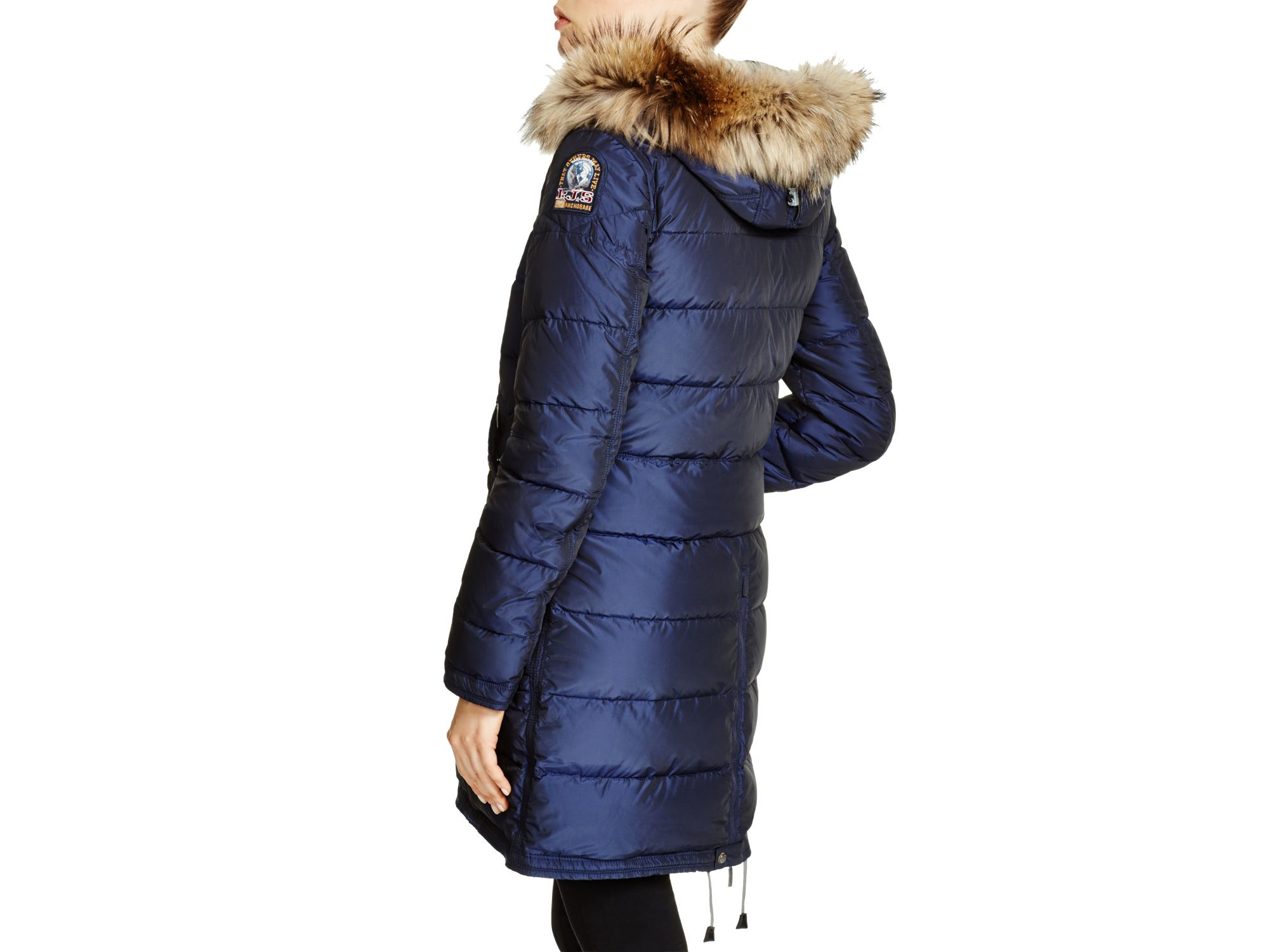 Parajumpers Light Long Bear Coat With Fur Hood in Marine (Blue) | Lyst