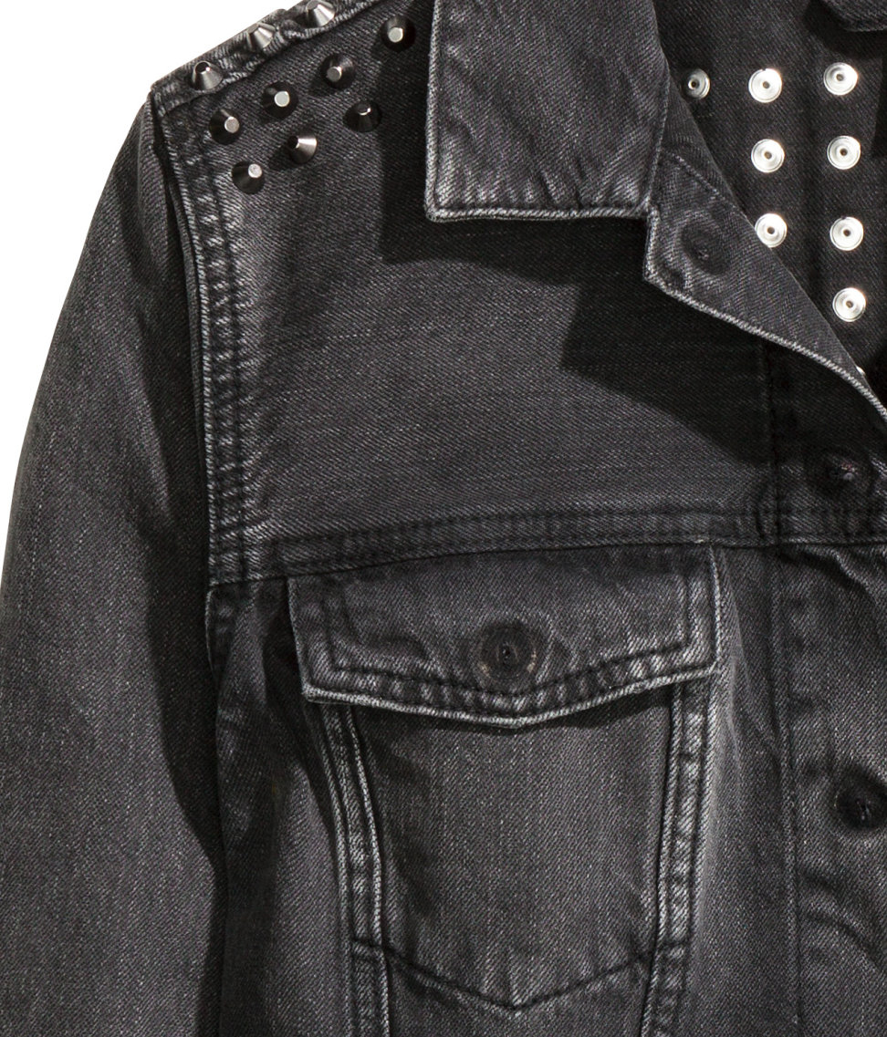 H\u0026M Denim Jacket With Studs in Black 