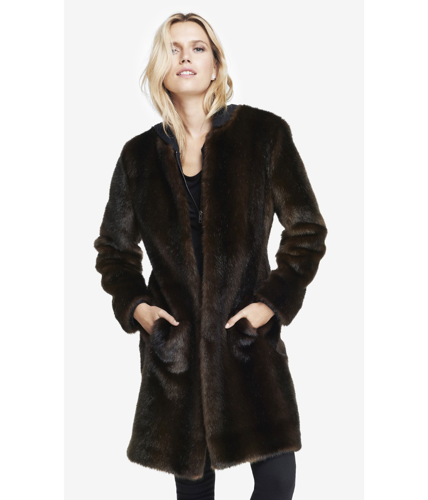 collarless fur coat