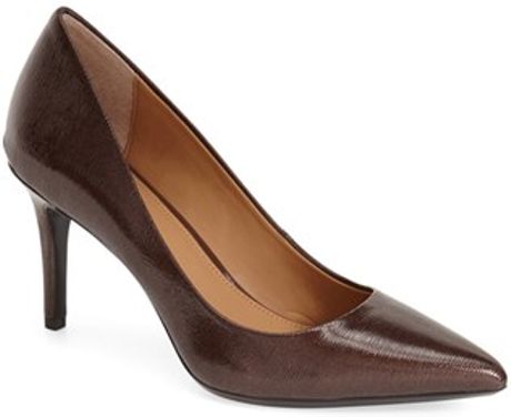 Calvin Klein Gayle Pointed-Toe Leather Pumps in Brown (CHOCOLATE BROWN ...