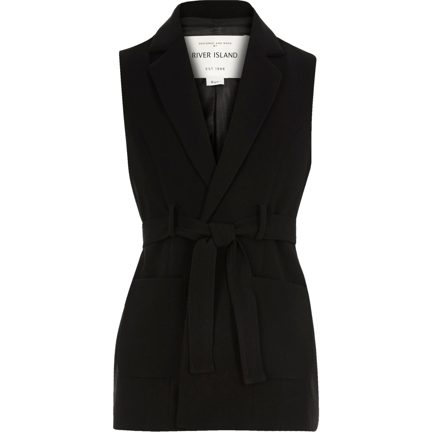  River  island  Girls Black Belted  Sleeveless  Jacket in Black 