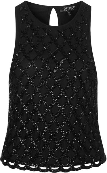 Topshop Caged Sequin Shell Top in Black | Lyst