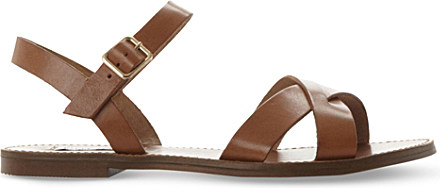 Steve Madden Dublin Leather Flat Sandals in Tan-Leather (Brown) | Lyst