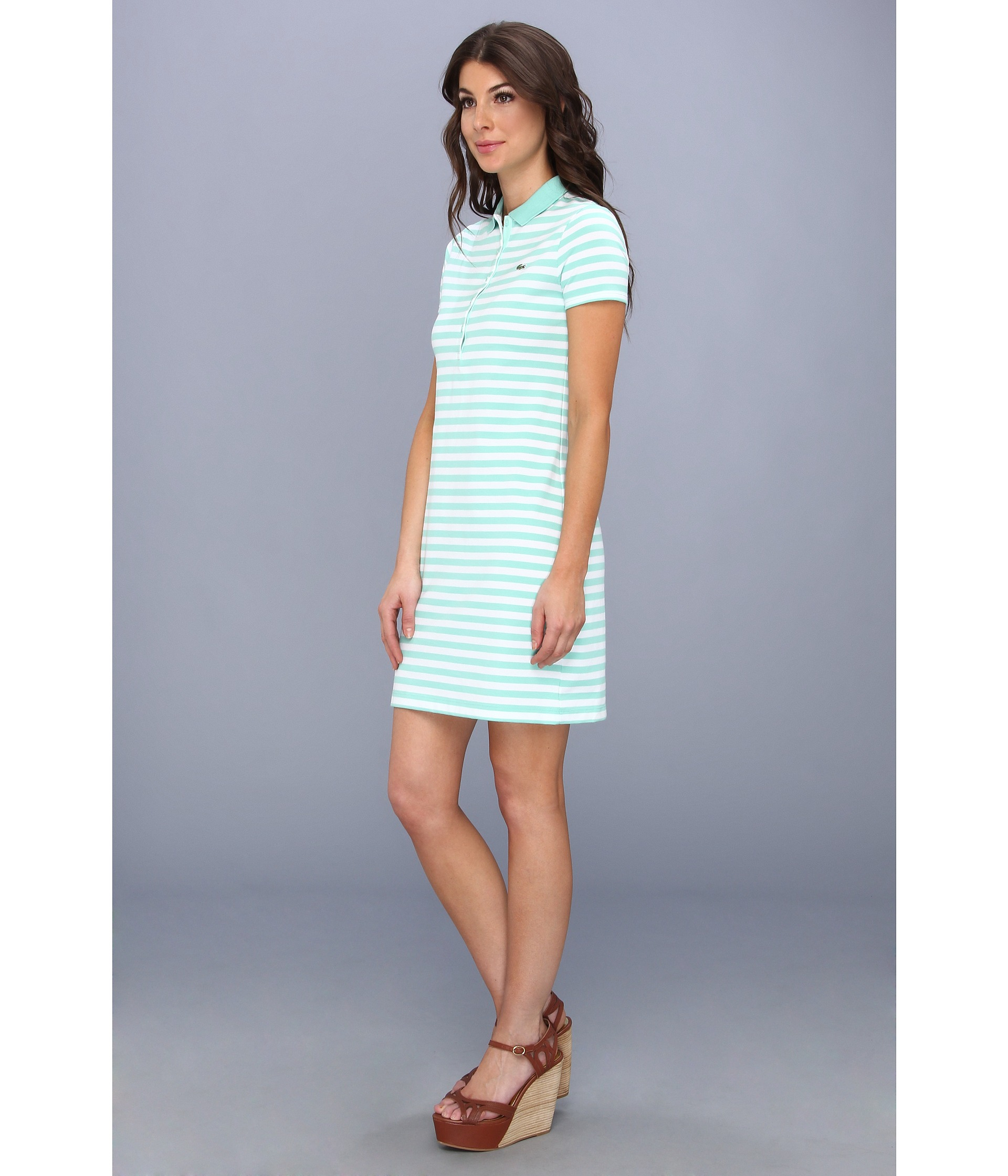 Lacoste Short Sleeve Stretch Pique Stripe Polo Dress in Blue | Lyst