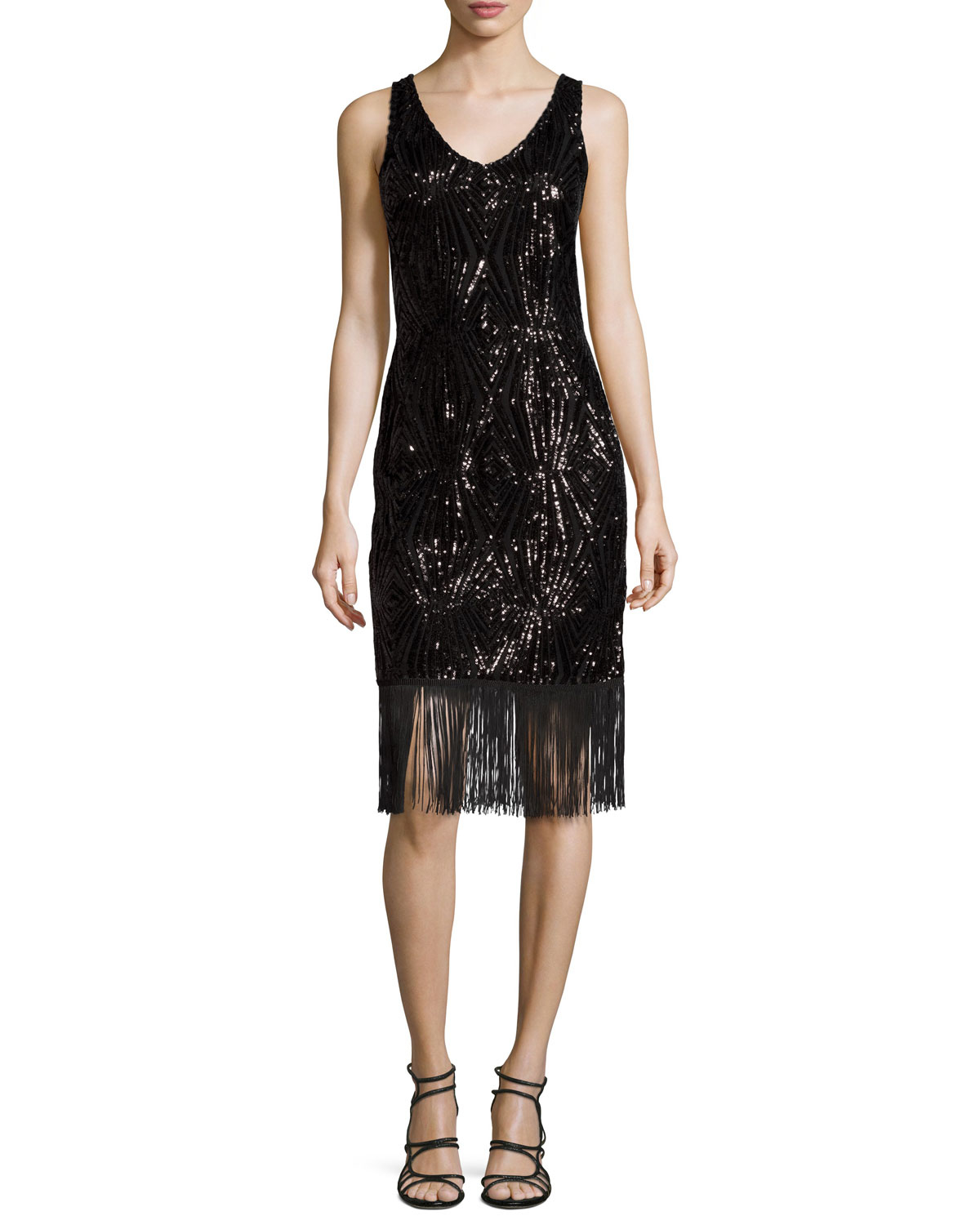 Lyst - Julia Jordan Sequin Sheath Dress W/fringe in Black