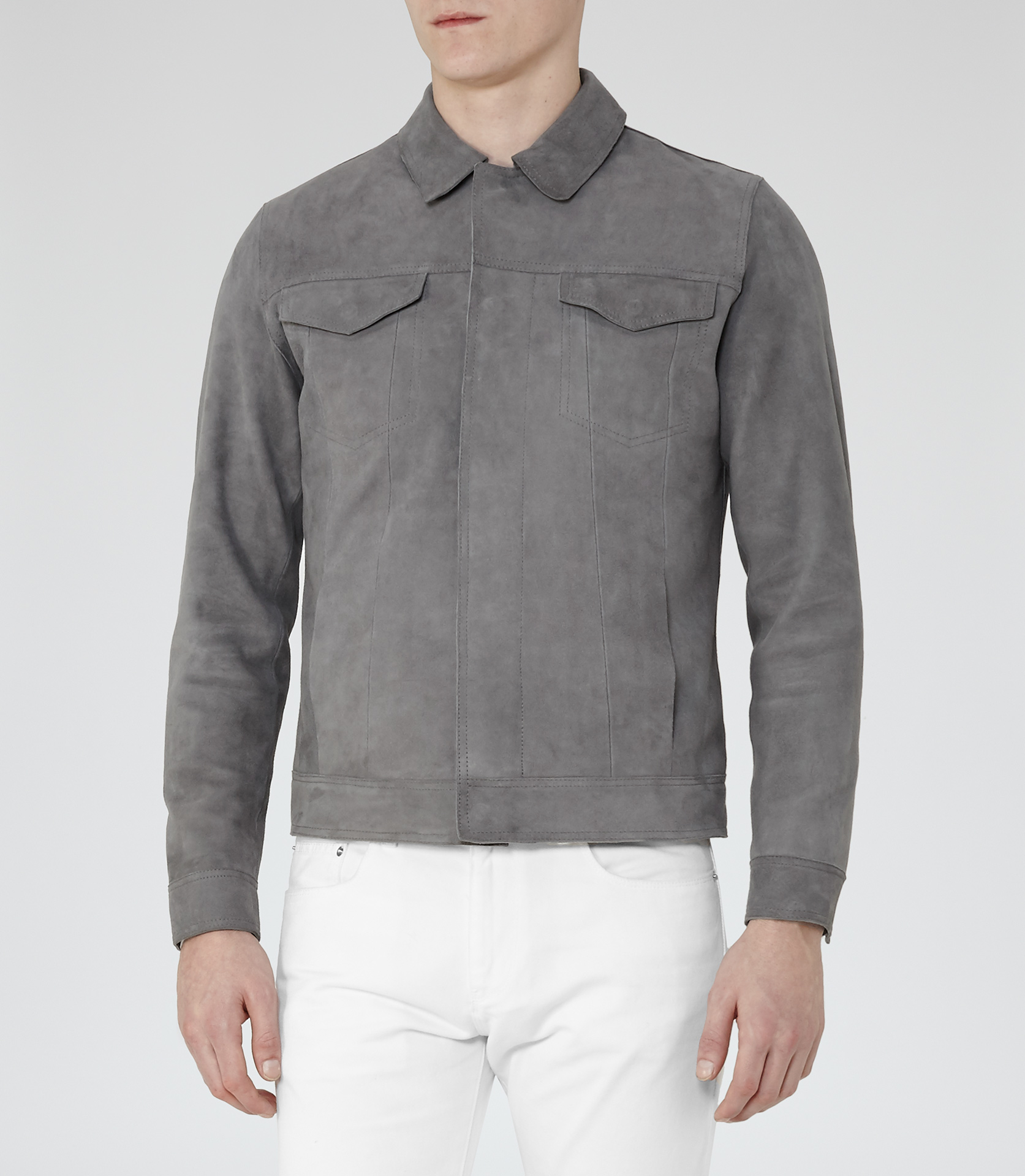 Reiss Bastian Suede Jacket in Grey (Gray) for Men Lyst