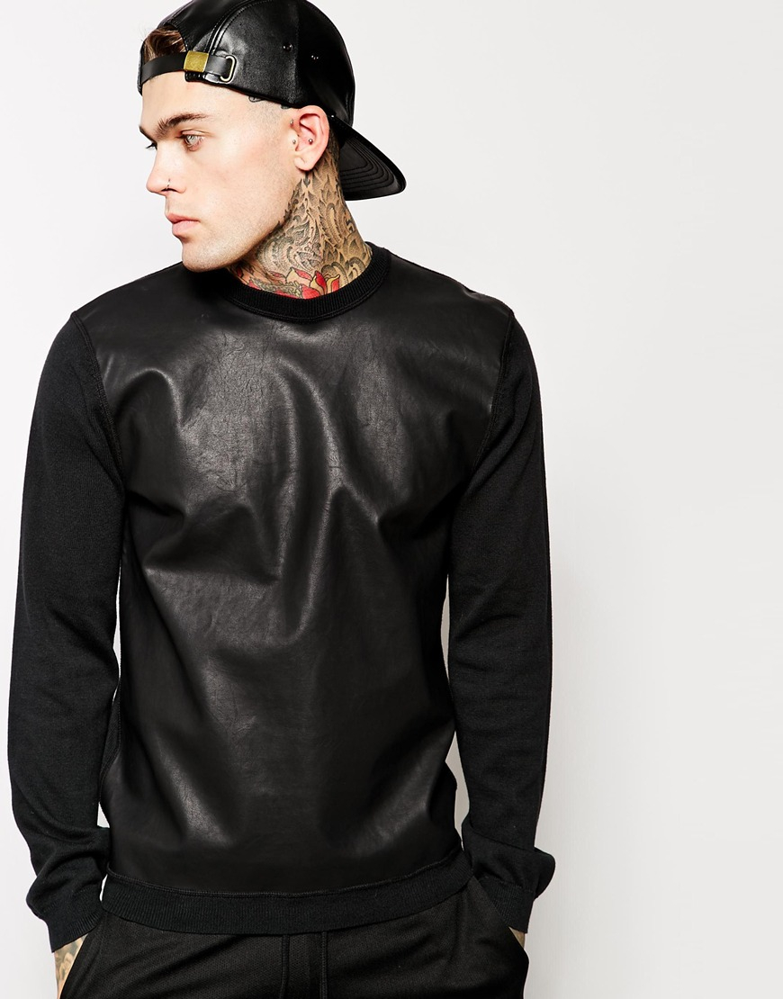 NEW black leather pullover sweater sweat shirt jumper