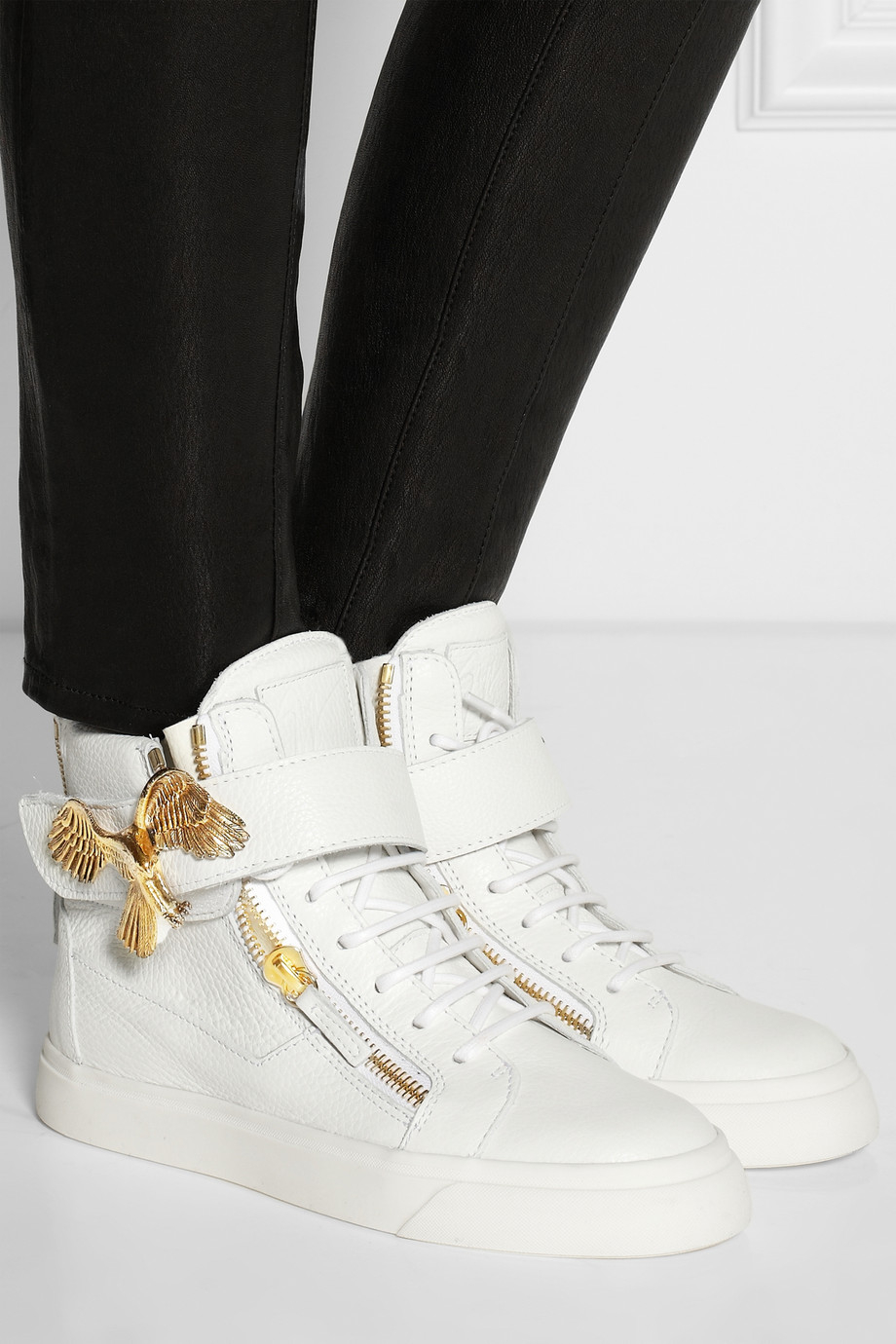 Giuseppe Zanotti London Textured-Leather High-Top Sneakers in White - Lyst