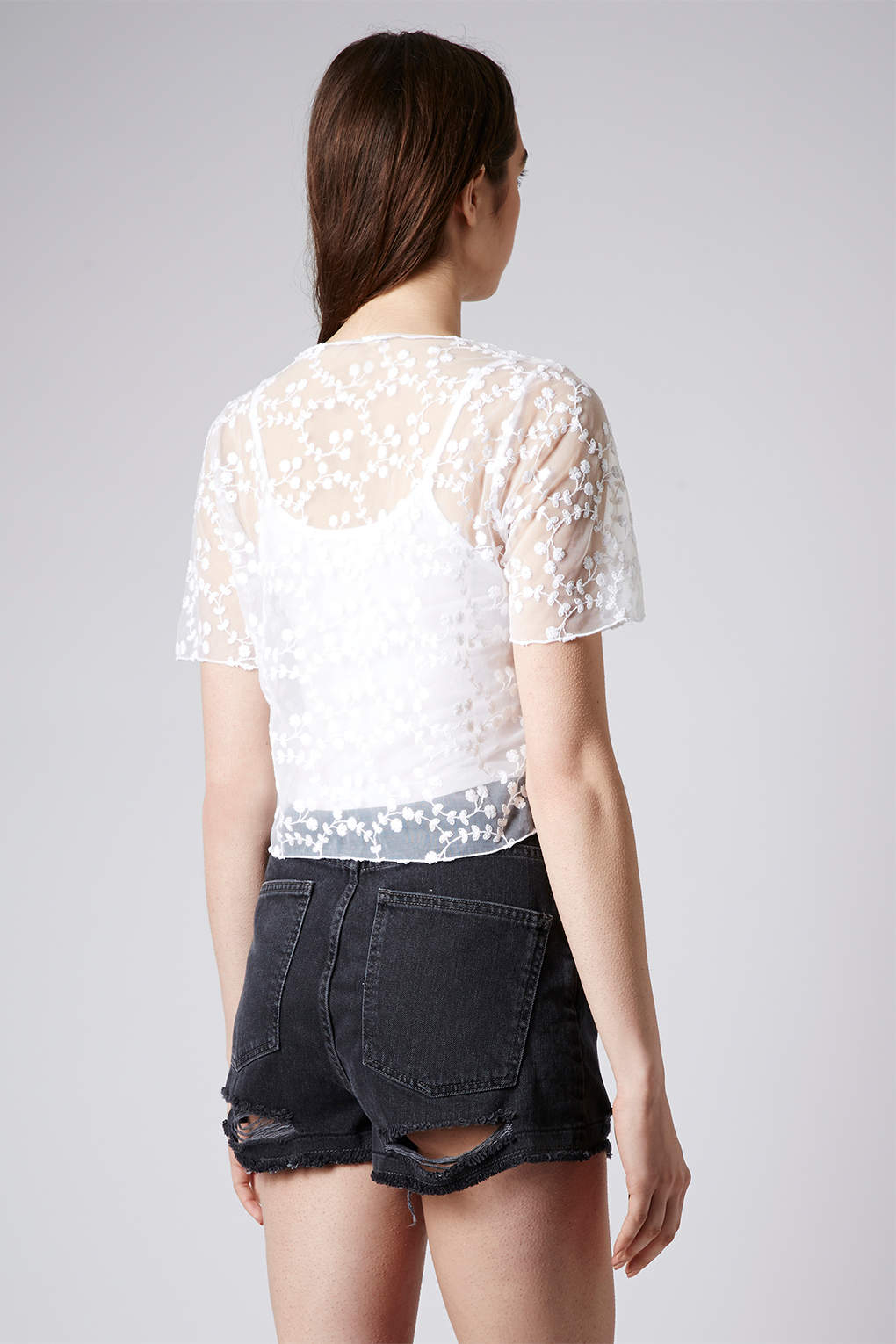 white flower mesh top