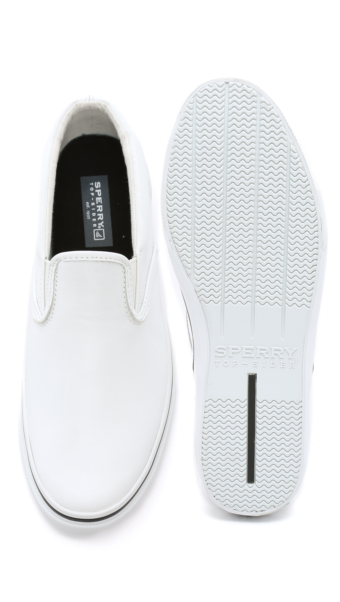 white slip on sperrys