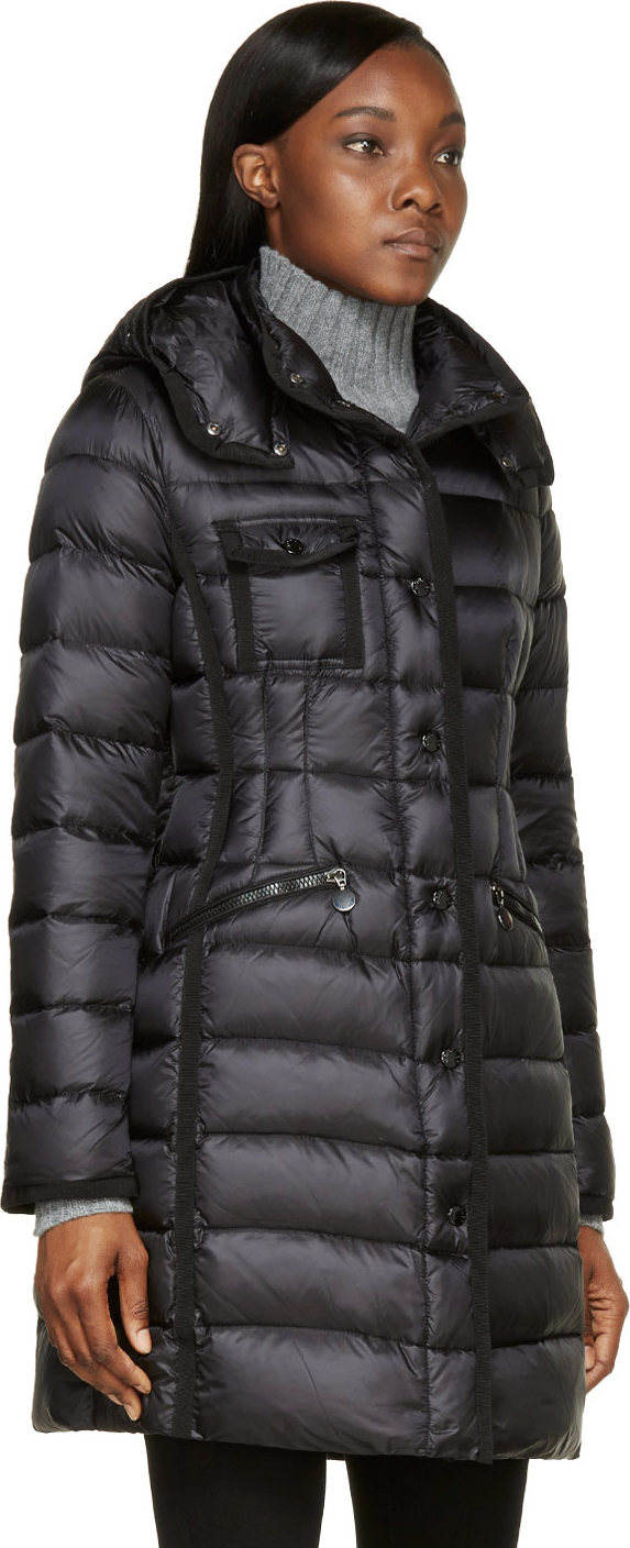 Download Moncler Black Nylon Matte Hermine Coat - Lyst